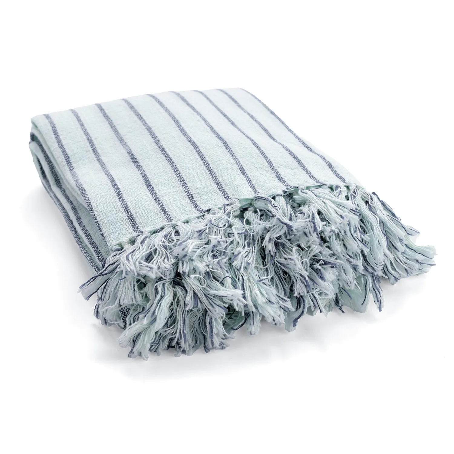 Plaid - Rumi stripe cotton throw (lyseblå/marineblå/creme)