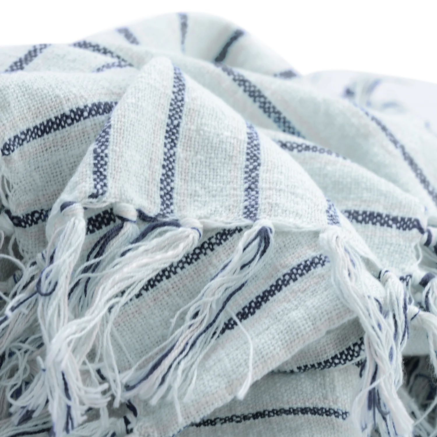 Plaid - Rumi stripe cotton throw (lyseblå/marineblå/creme)