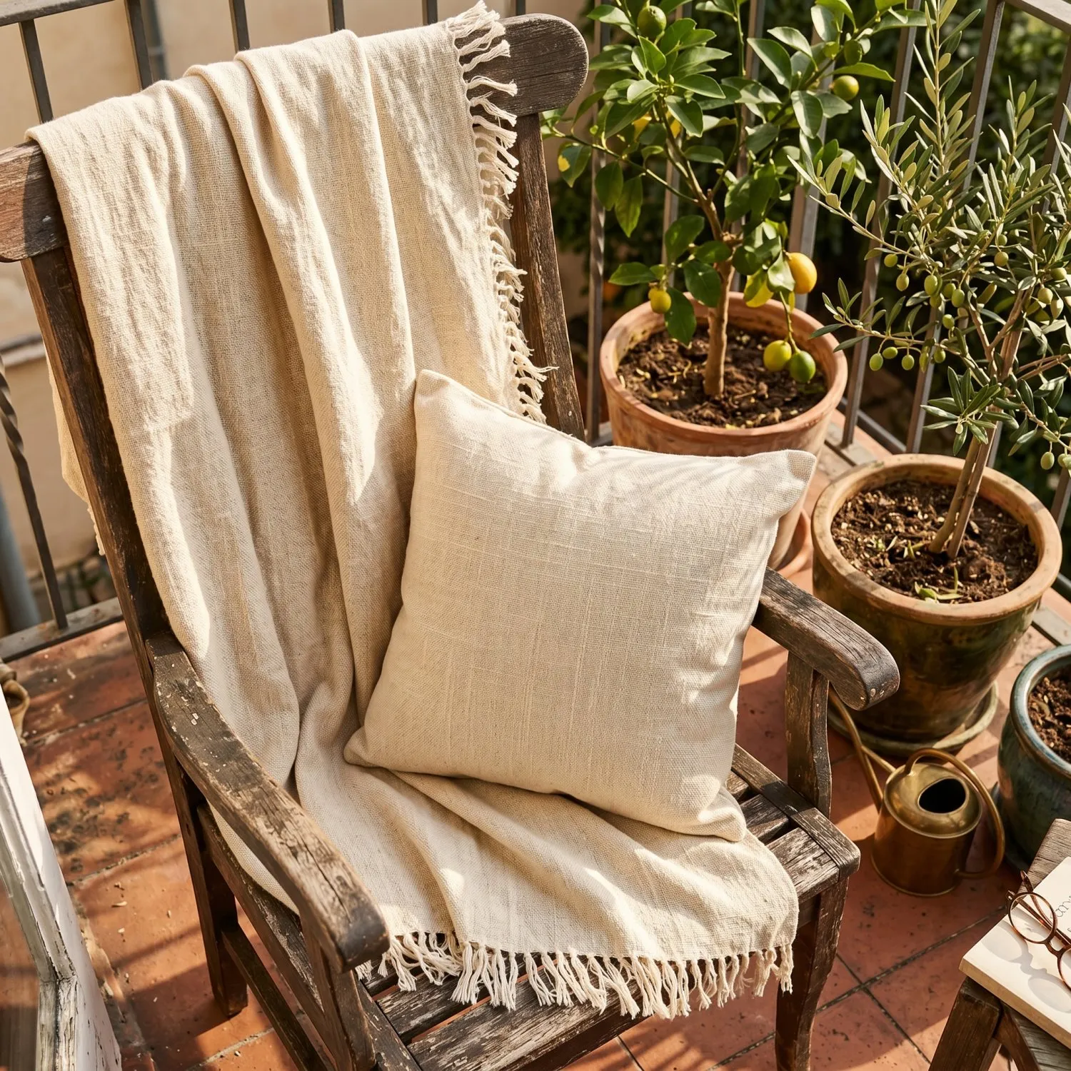 Plaid - Veya cotton throw (fløde)