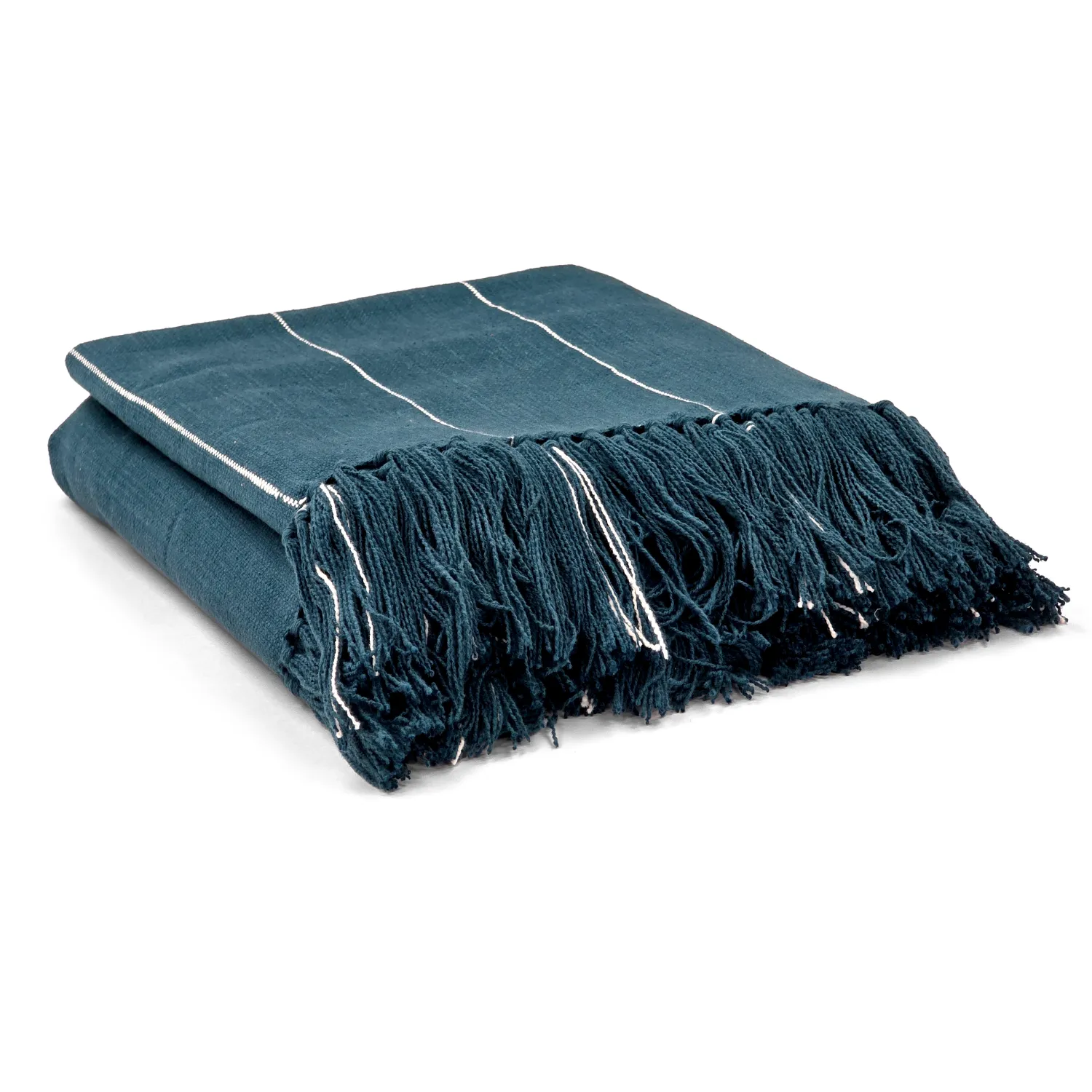 Tæpper - Bomuldsplaid - Martina Stripe (blå/hvid)