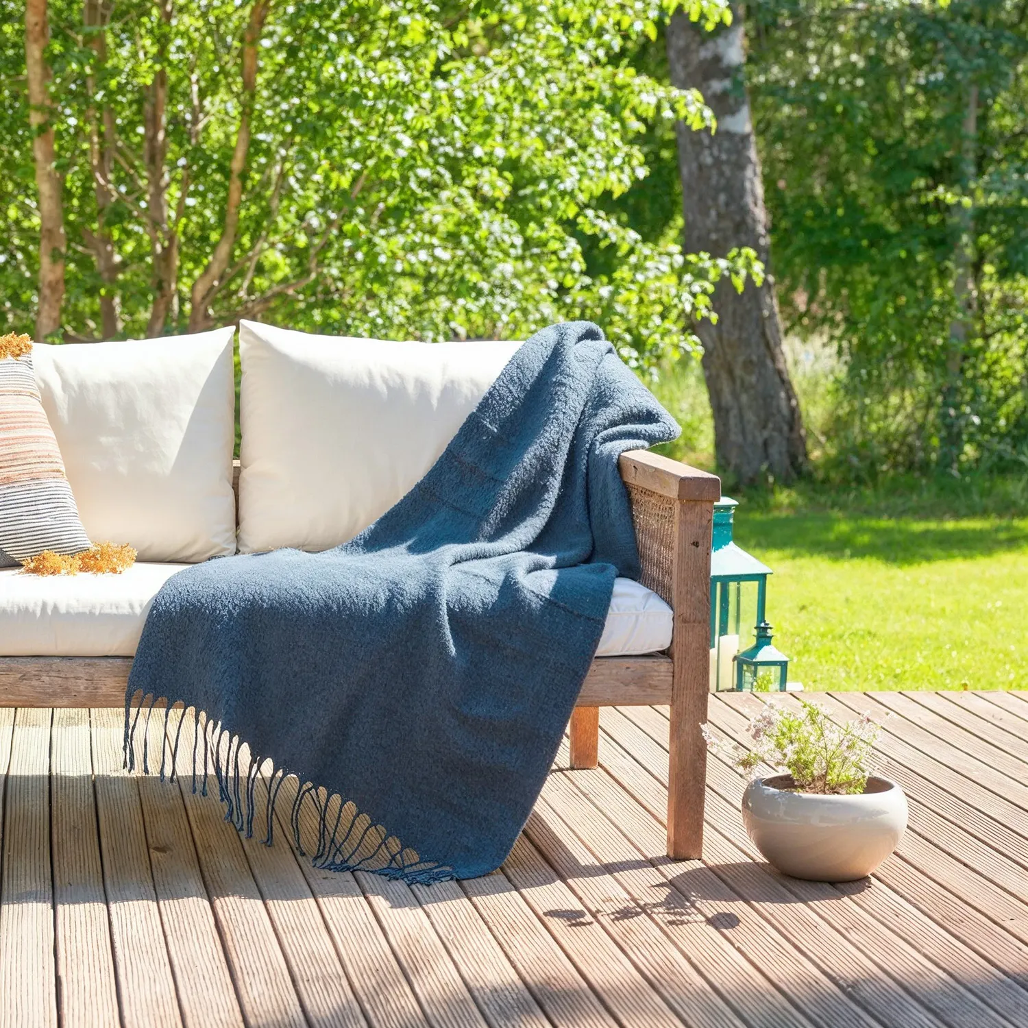 Tæpper - Plaid i uldblandning - Samantha (blå)