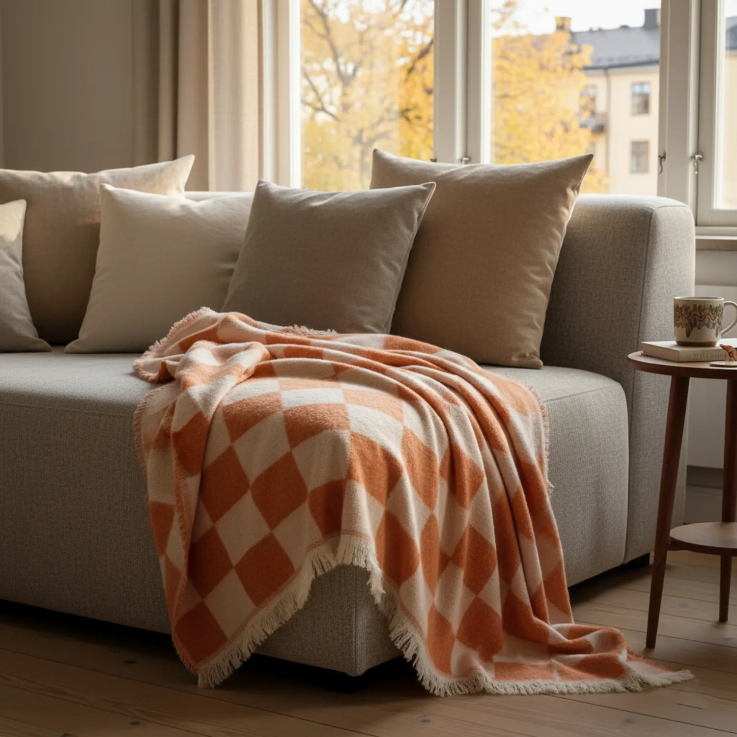 Tæpper - Uldmixplaid - Audrey Check (pink/råhvid)