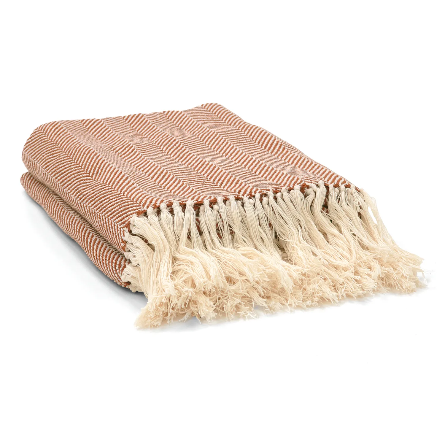 Tæpper - Bomuldsplaid - Denisa Fishbone (brun/hvid)