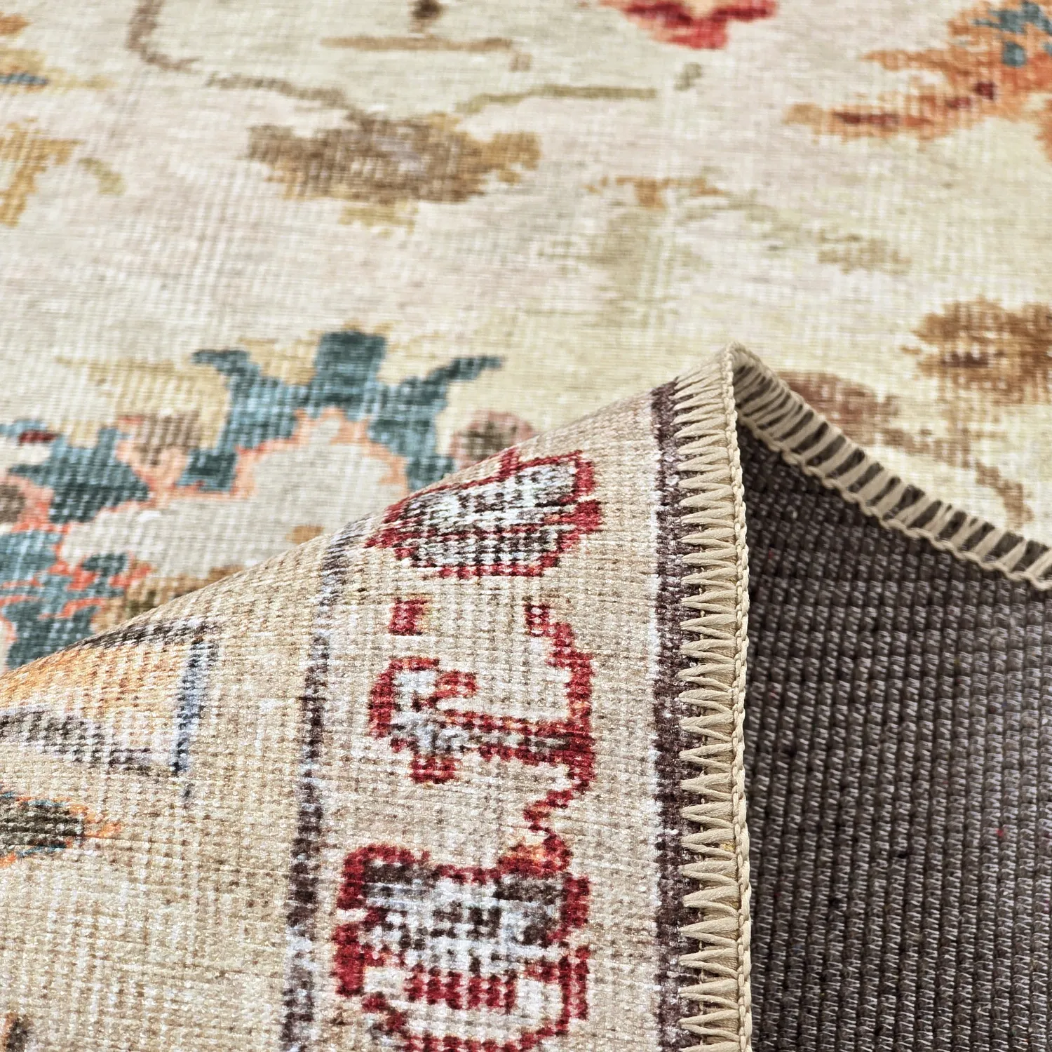 Fladvævet tæppe - Adira (grå/rosa)