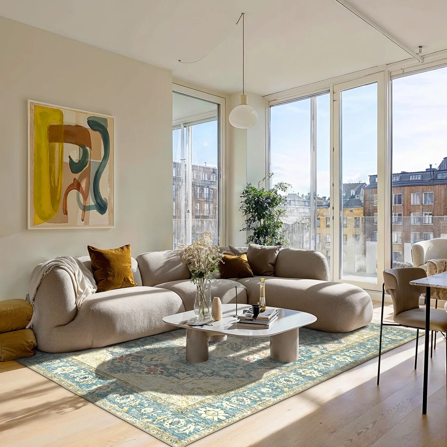 Fladvævet tæppe - Alvand (blå)