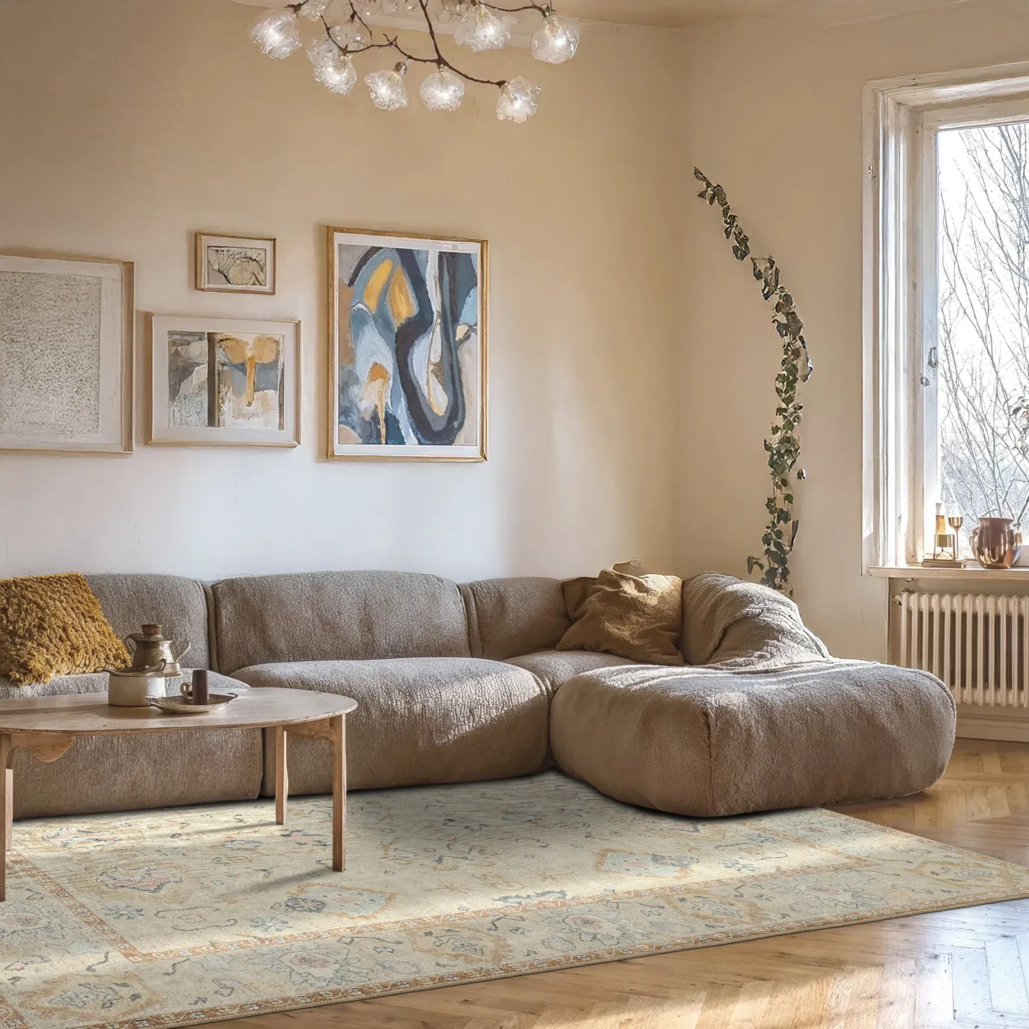 Fladvævet tæppe - Amena (beige)