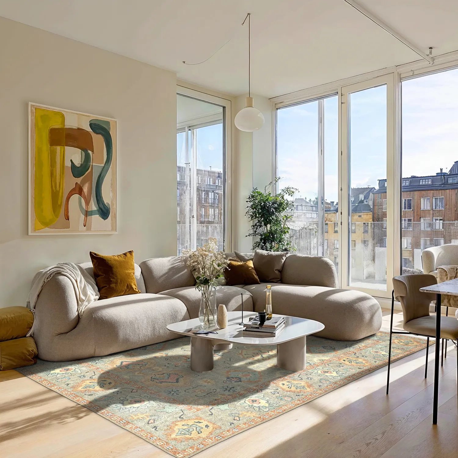 Fladvævet tæppe - Amena (blå)