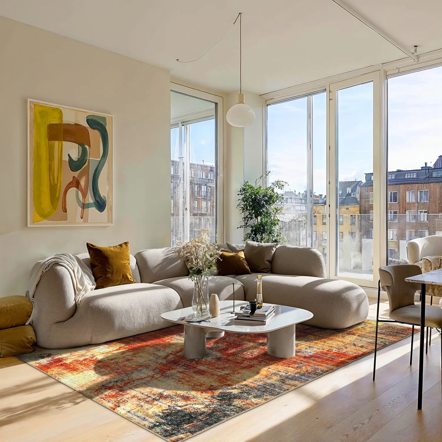 Fladvævet tæppe - Bechar (rød/multi)