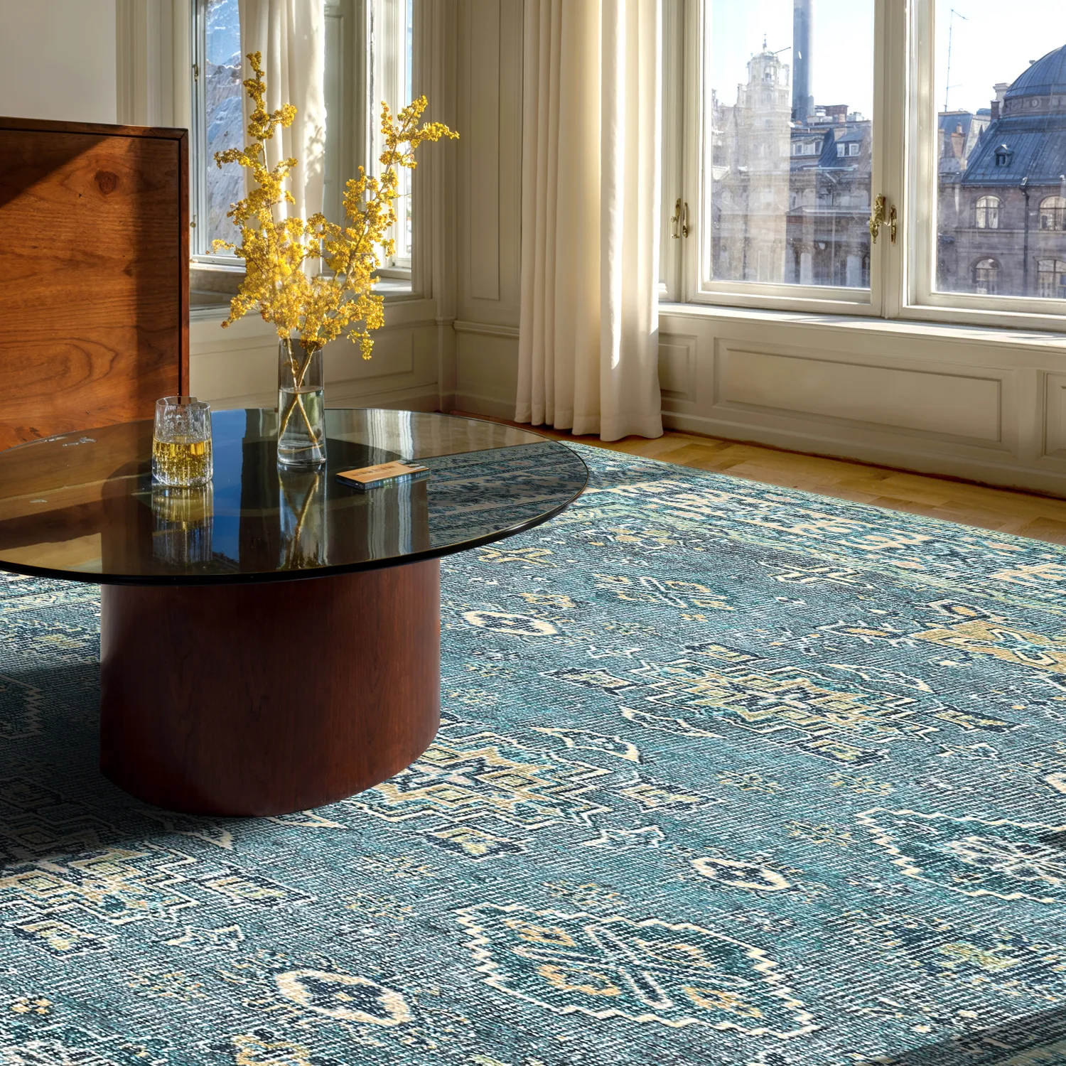 Fladvævet tæppe - Benaluna (blå/grøn)