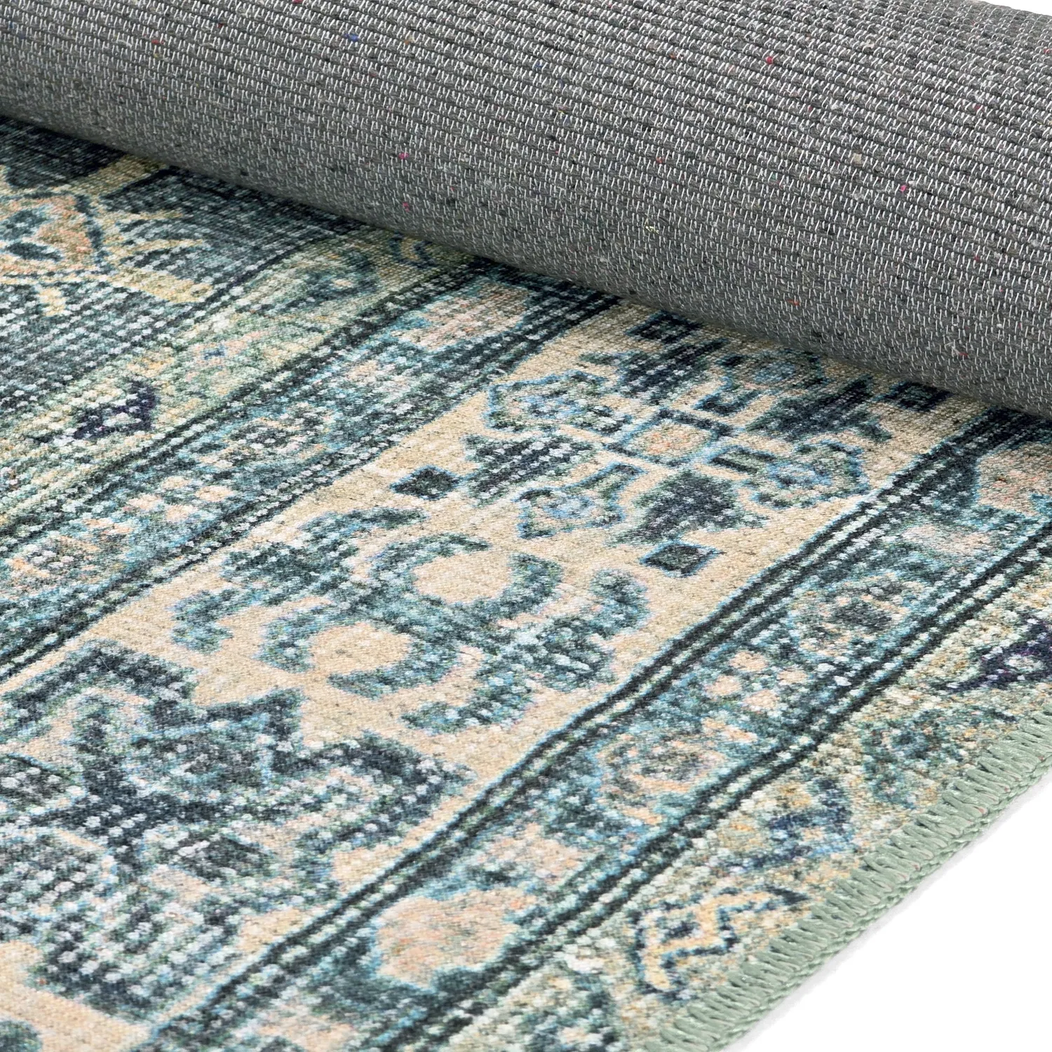 Fladvævet tæppe - Benaluna (blå/grøn)