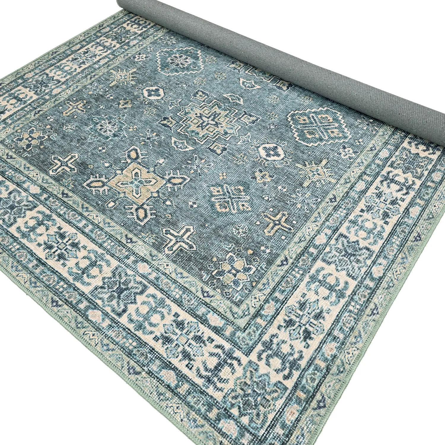 Fladvævet tæppe - Benaluna (blå/grøn)