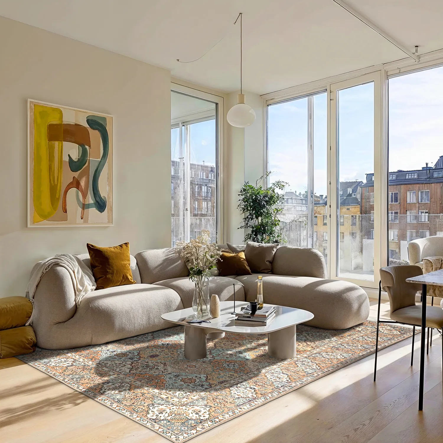 Fladvævet tæppe - Berelina (beige/multi)