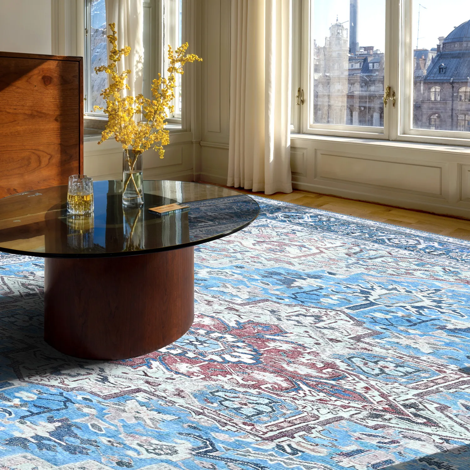 Fladvævet tæppe - Birjand (blå)