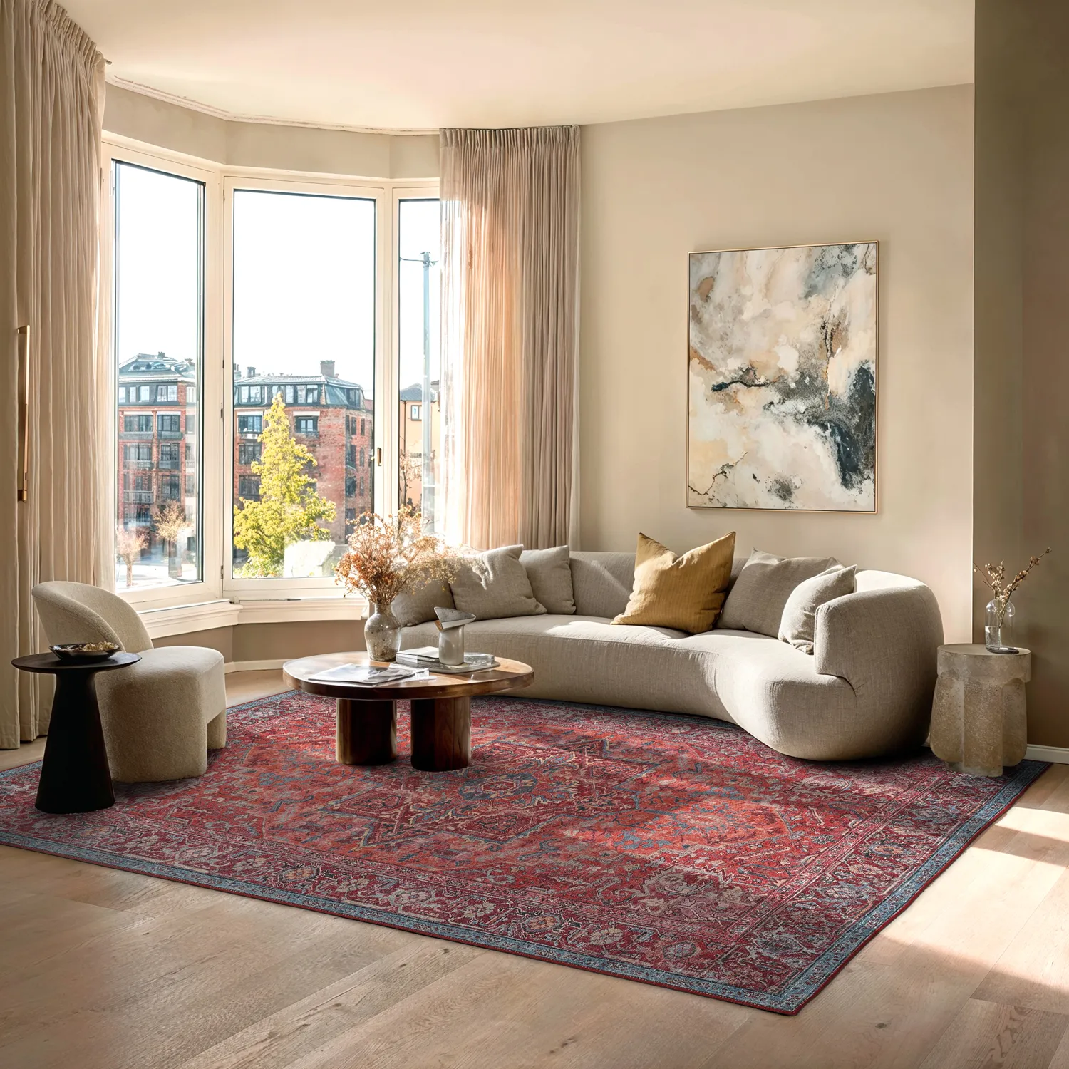 Fladvævet tæppe - Birjand (rød)