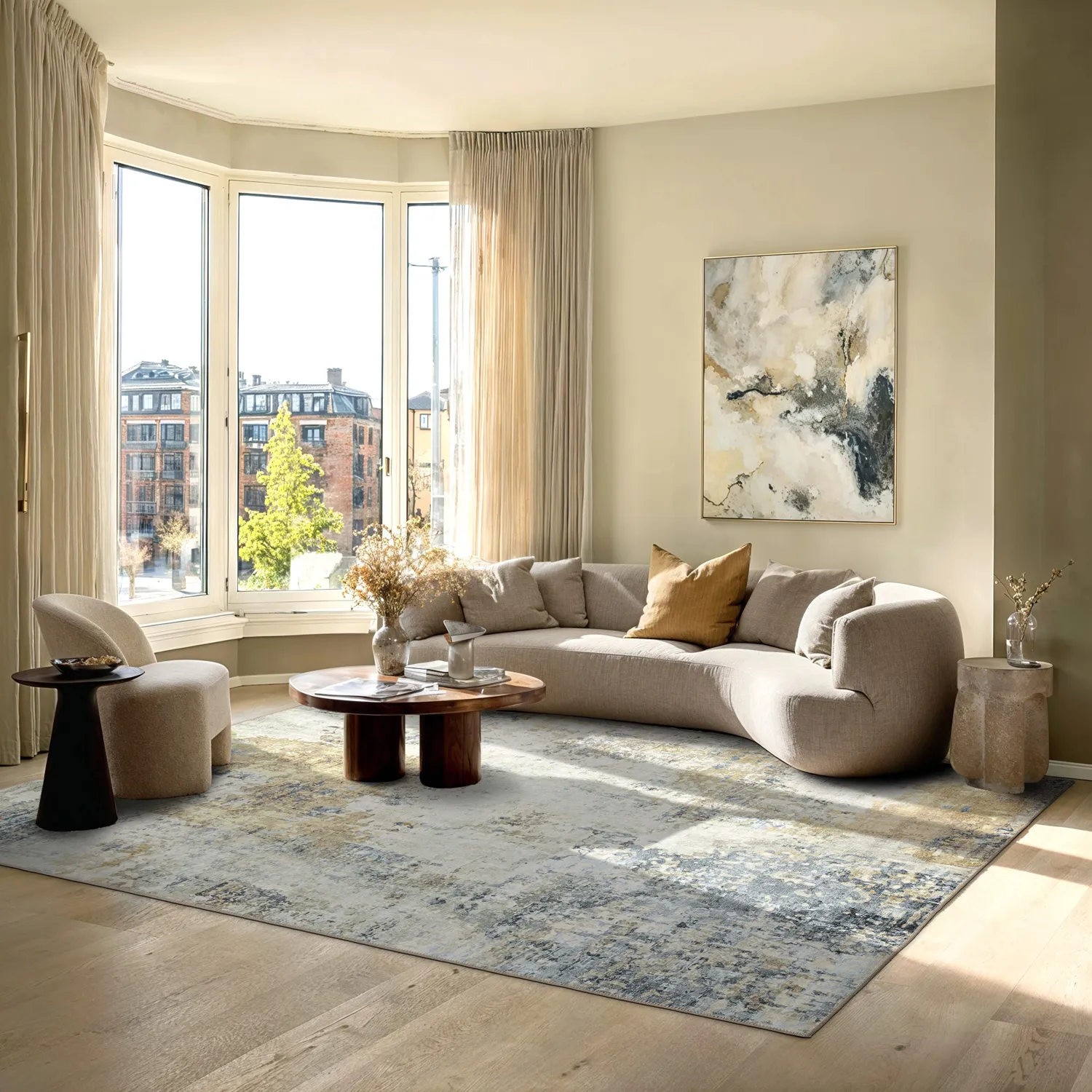 Fladvævet tæppe - Comino (beige/multi)