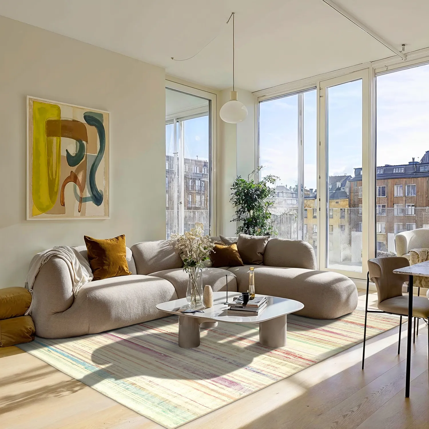 Fladvævet tæppe - Delara (beige/multi)