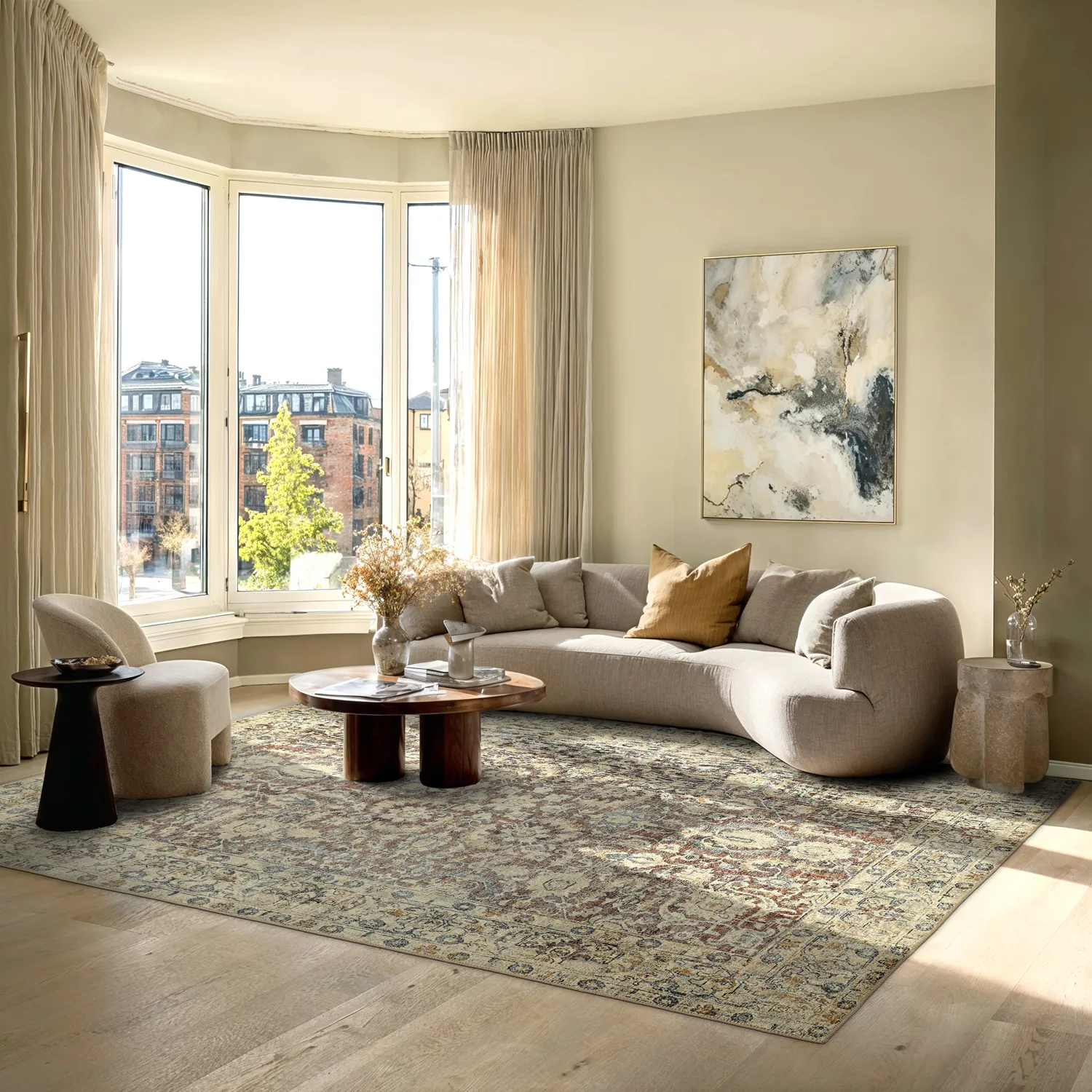 Fladvævet tæppe - Delvar (beige)