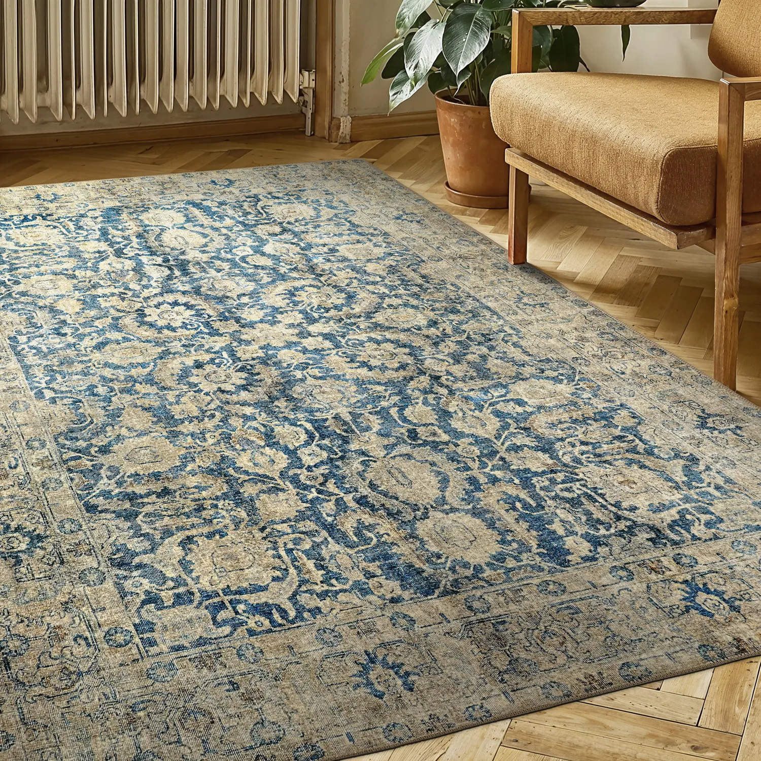 Fladvævet tæppe - Delvar (blå)