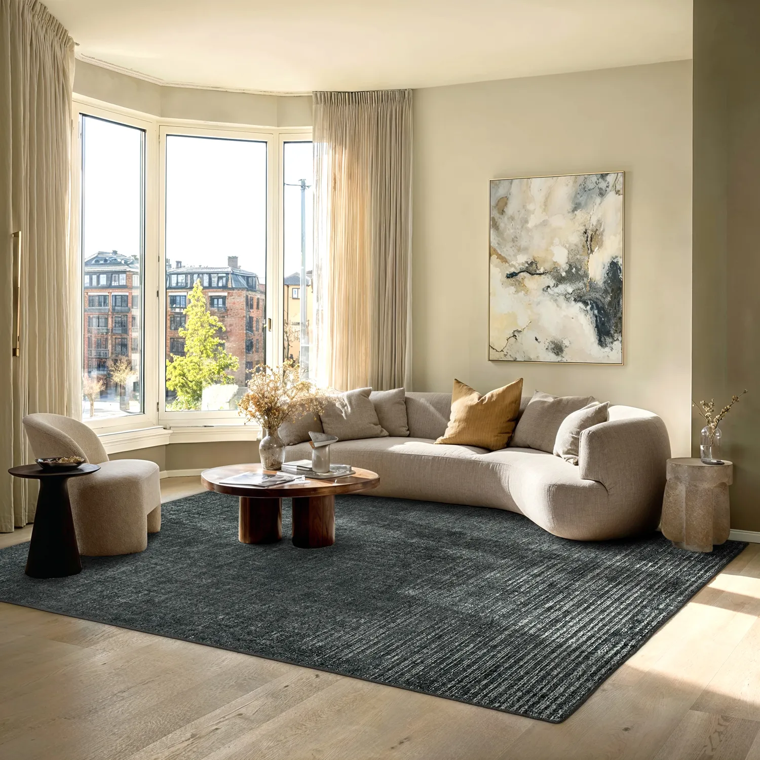 Fladvævet tæppe - Elarion (sort)