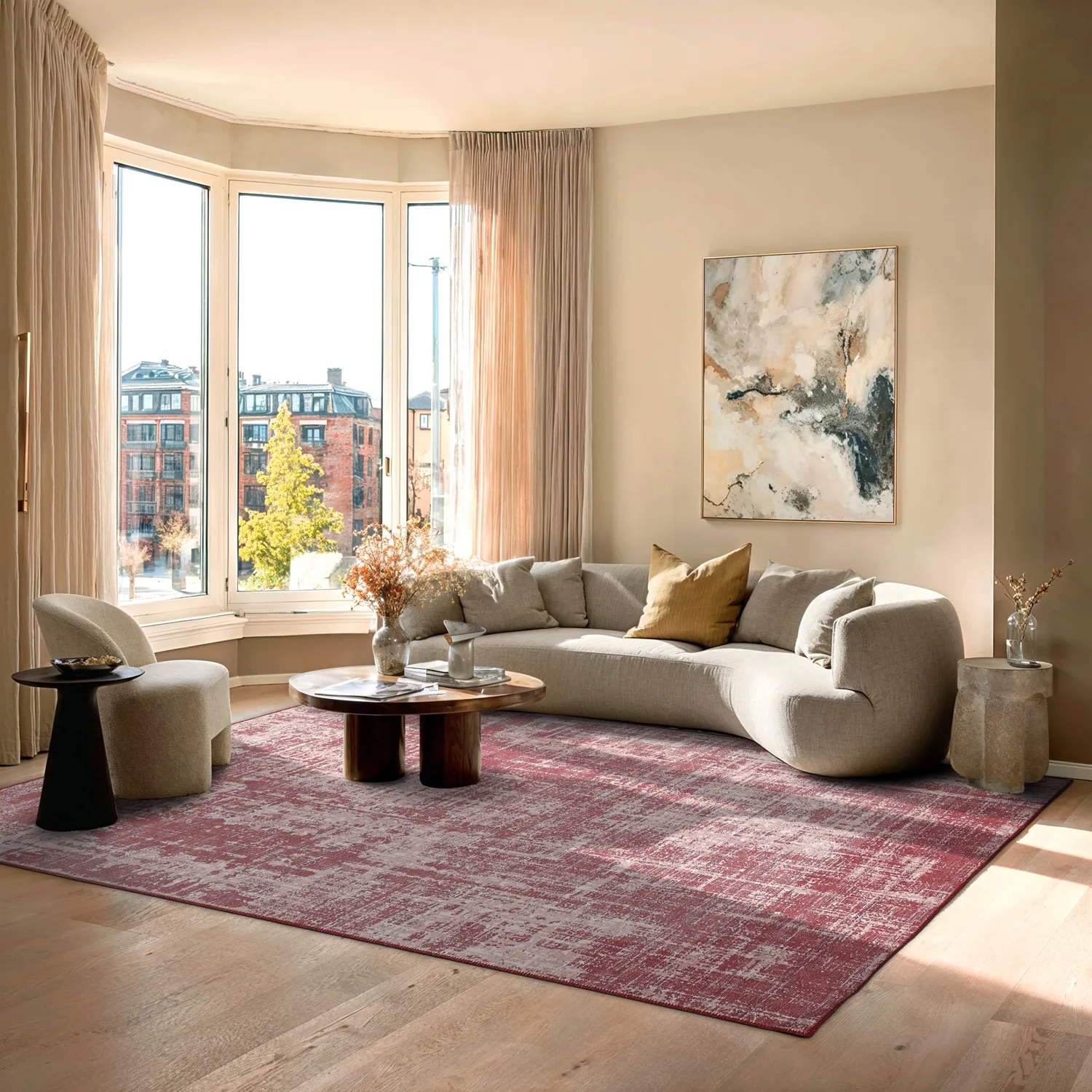 Fladvævet tæppe - Elira (rød)