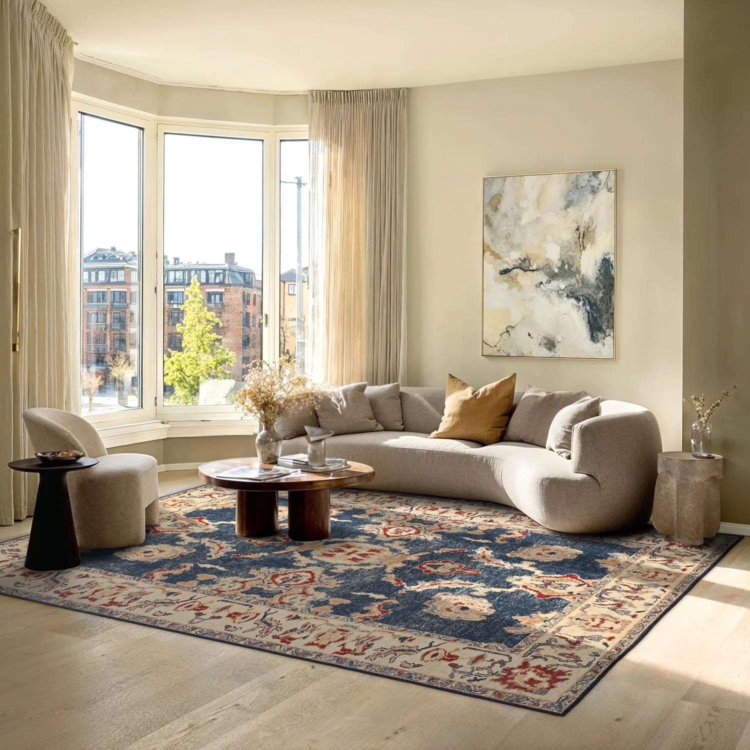 Fladvævet tæppe - Fadarin (blå)