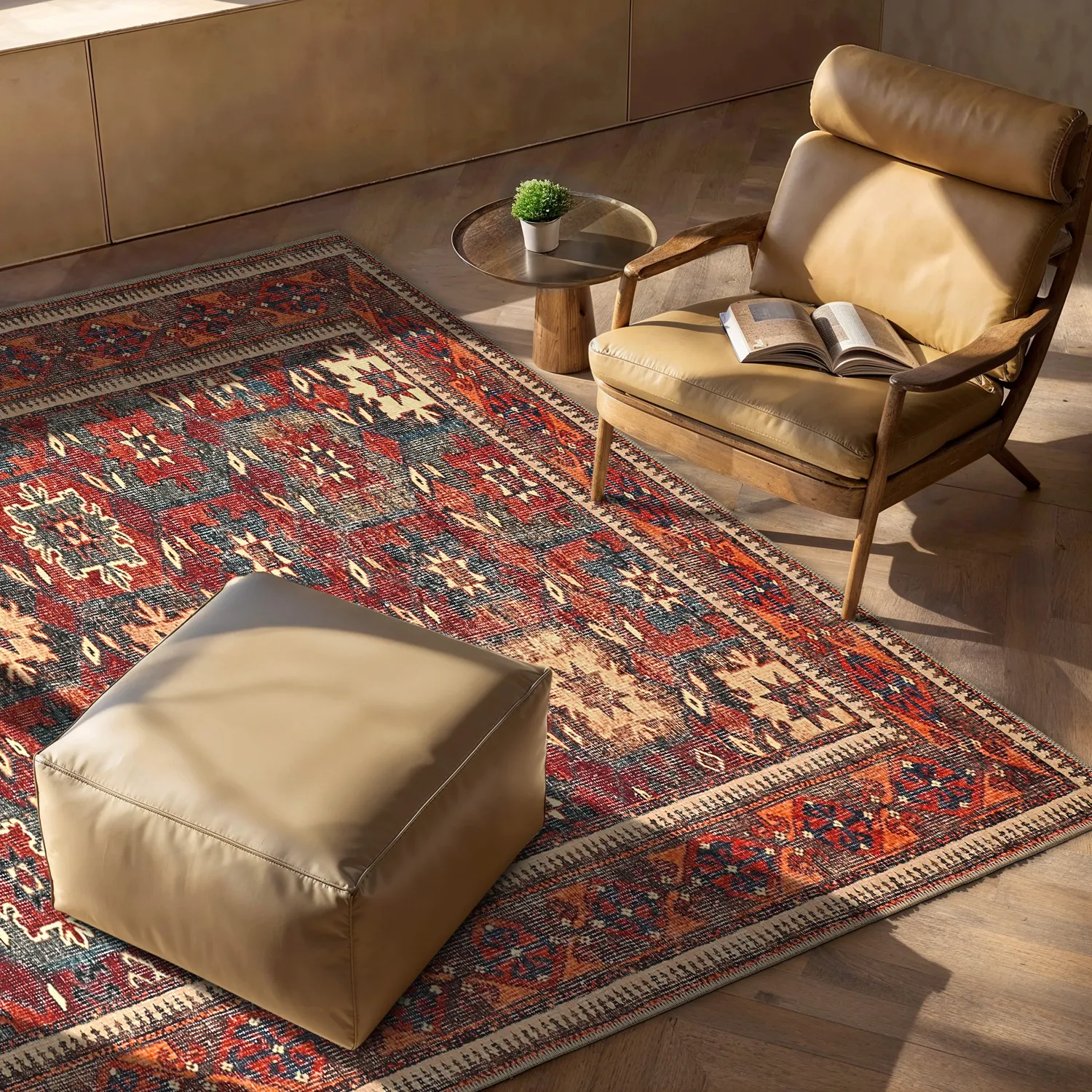 Fladvævet tæppe - Khalamir (rød)