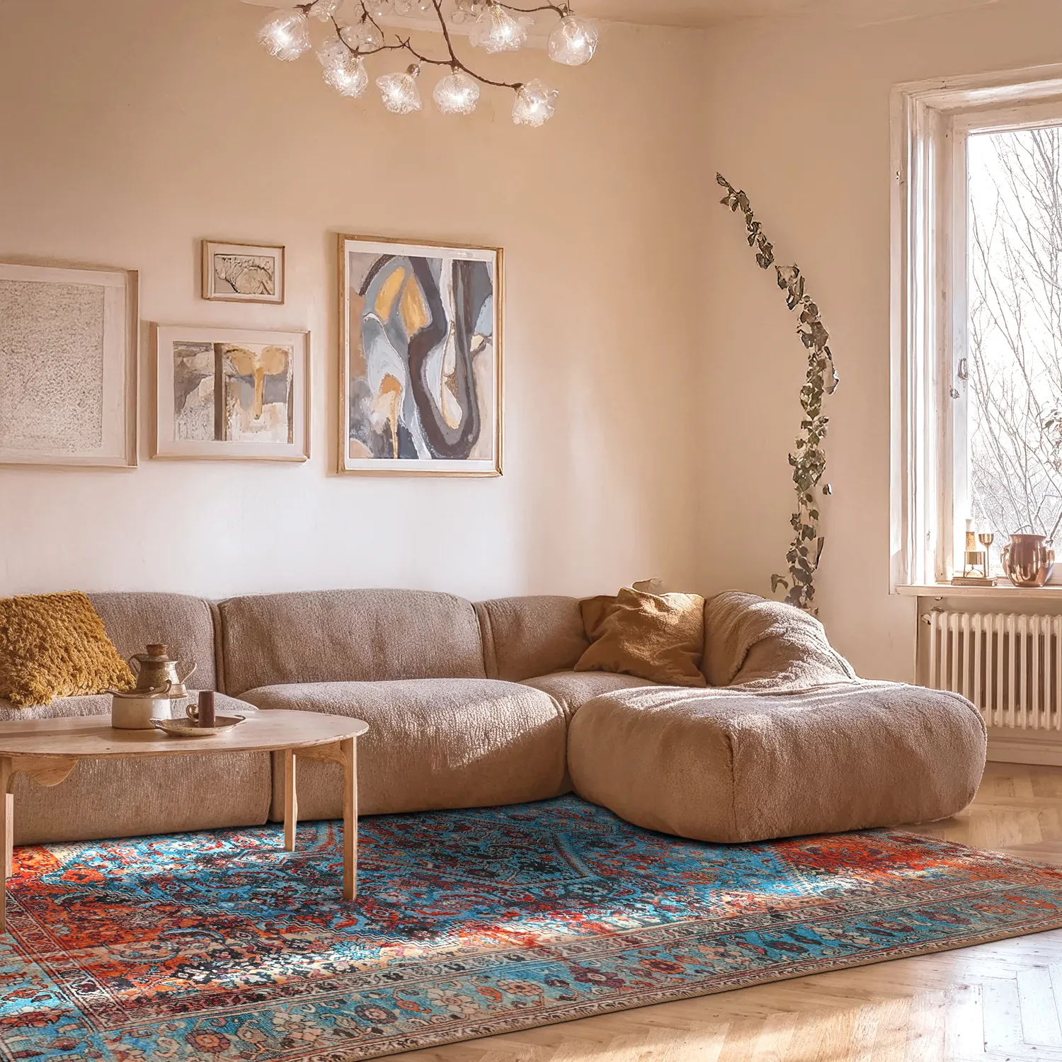 Fladvævet tæppe - Mardin (rød/blå)