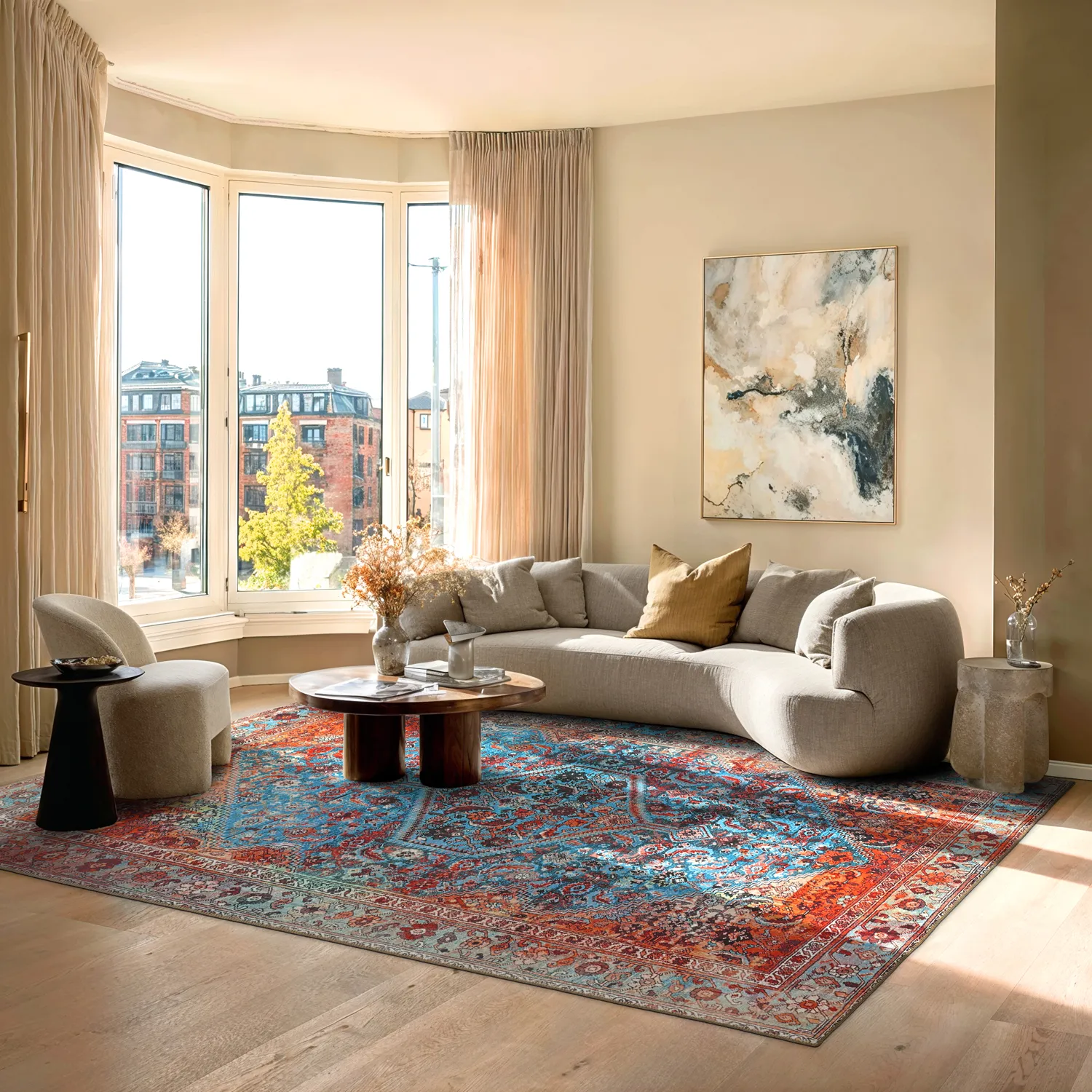 Fladvævet tæppe - Mardin (rød/blå)