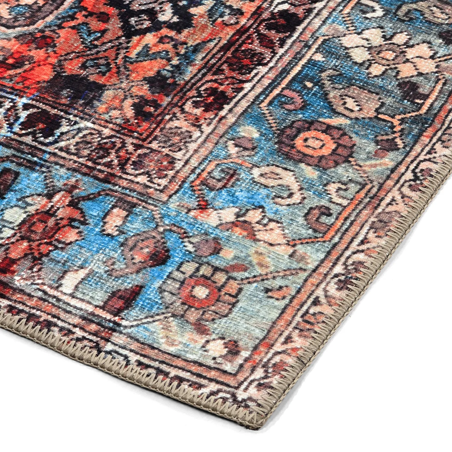 Fladvævet tæppe - Mardin (rød/blå)