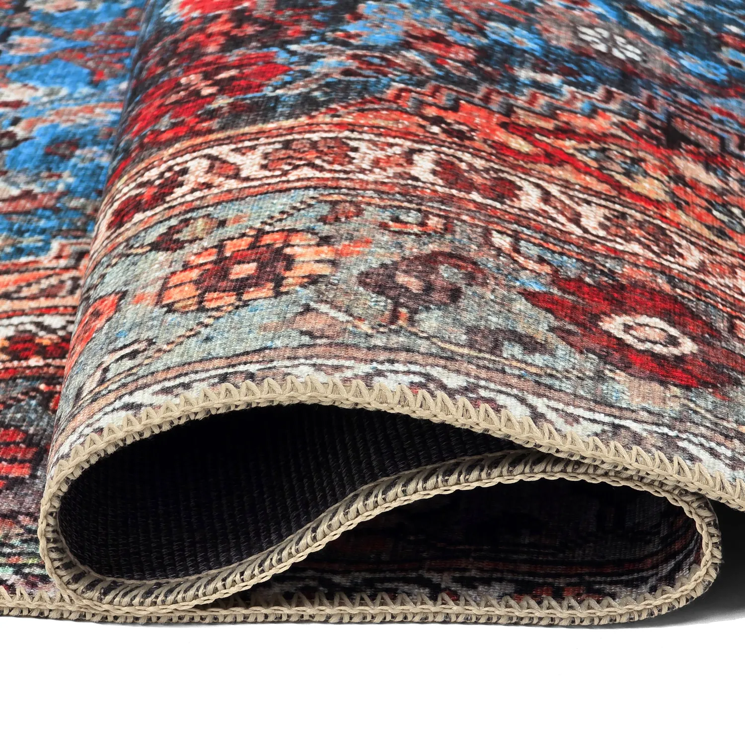 Fladvævet tæppe - Mardin (rød/blå)