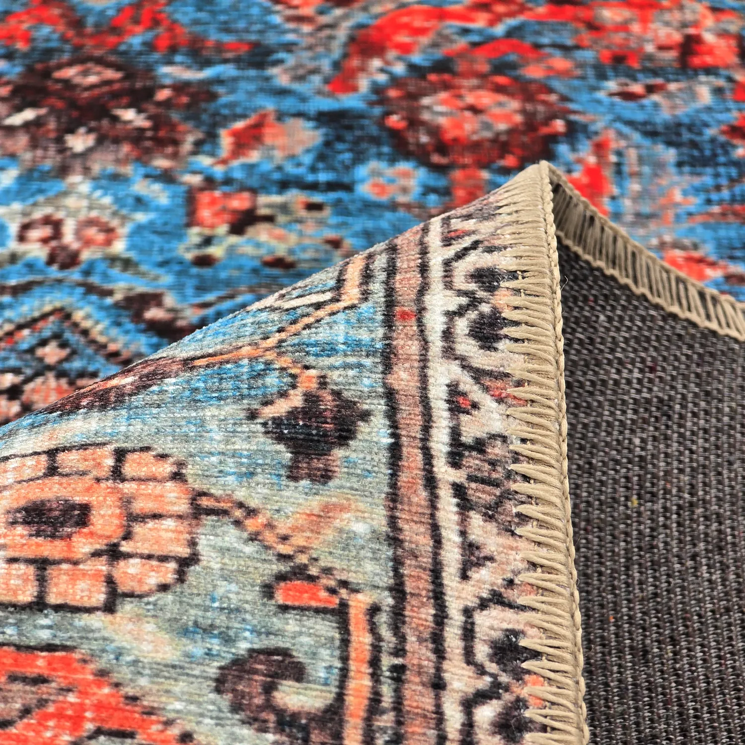 Fladvævet tæppe - Mardin (rød/blå)