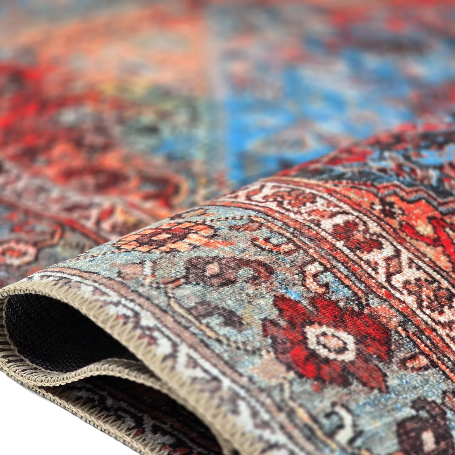 Fladvævet tæppe - Mardin (rød/blå)