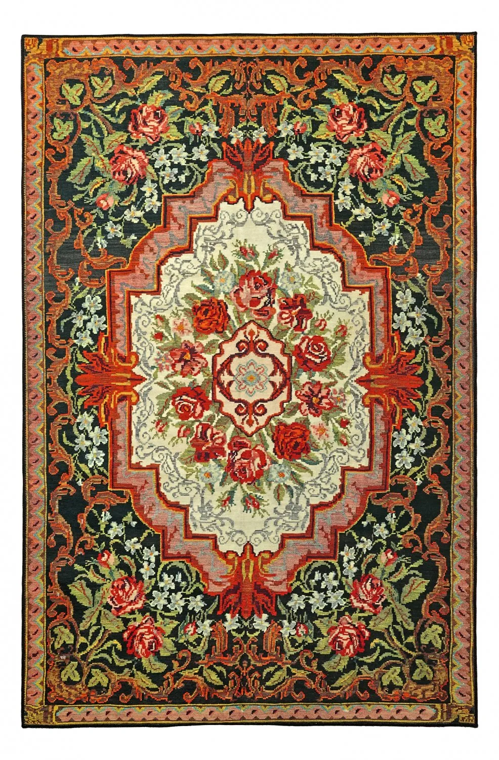 Fladvævet tæppe - Masarida (sort/multi)