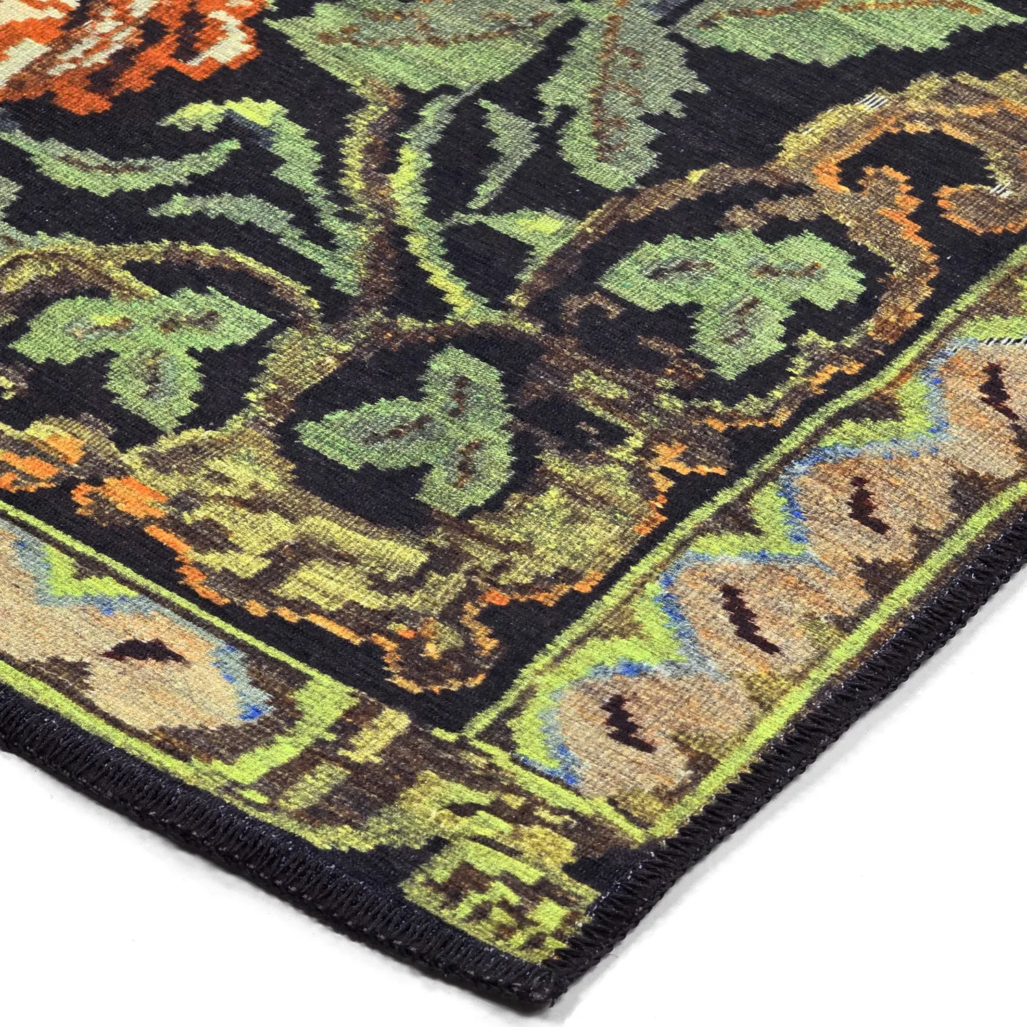 Fladvævet tæppe - Masarida (sort/multi)