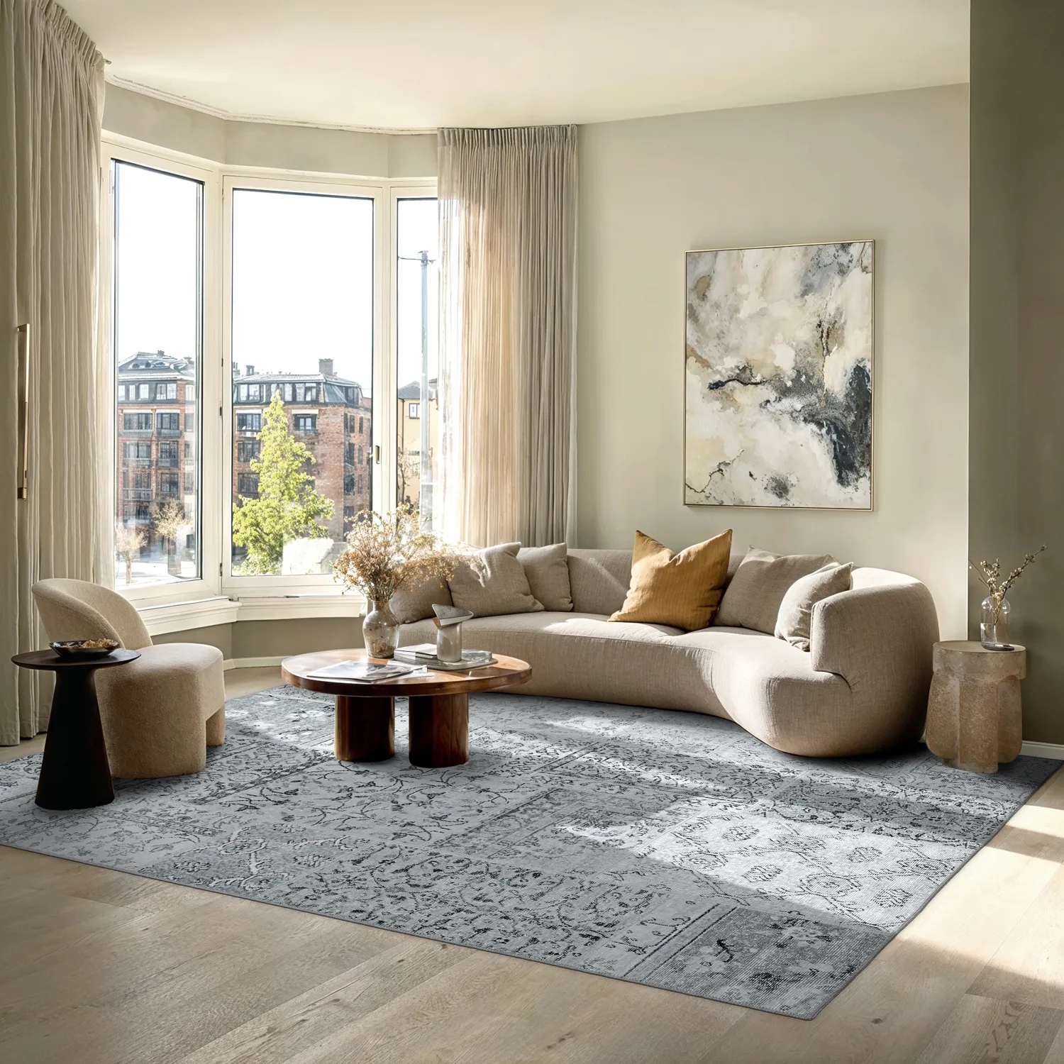 Fladvævet tæppe - Myrina (grå)