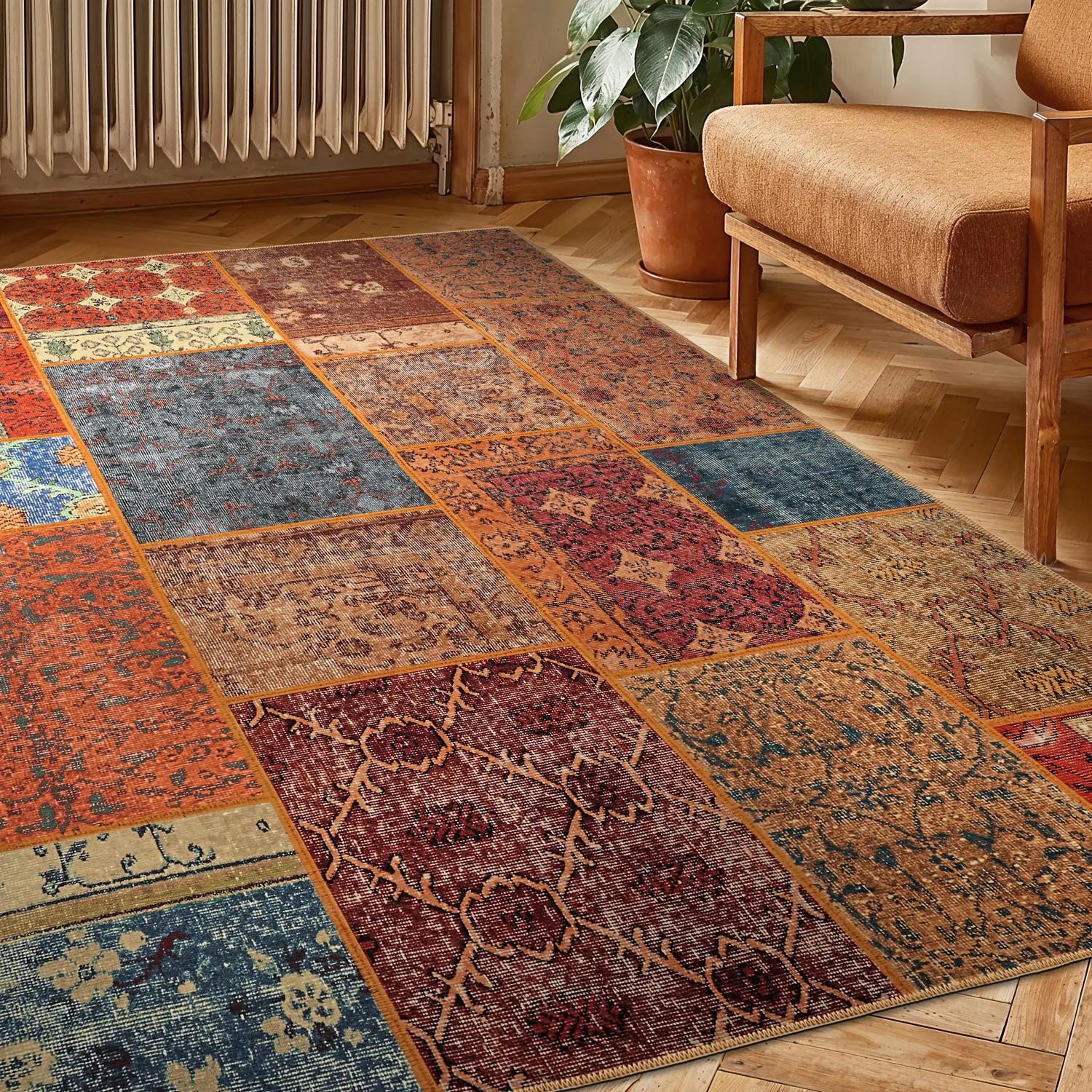 Fladvævet tæppe - Myrina (rød/multi)