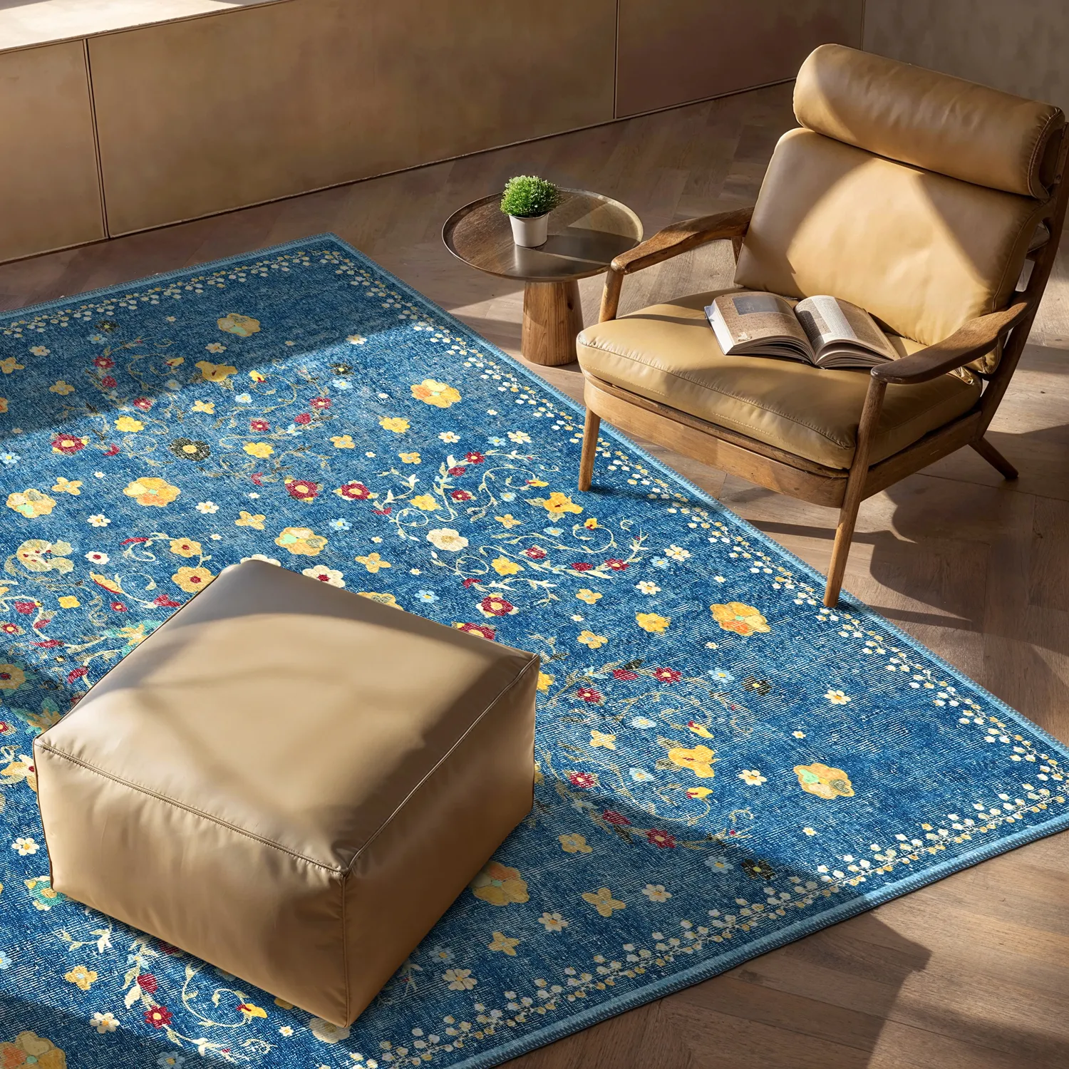 Fladvævet tæppe - Nabilar (blå)