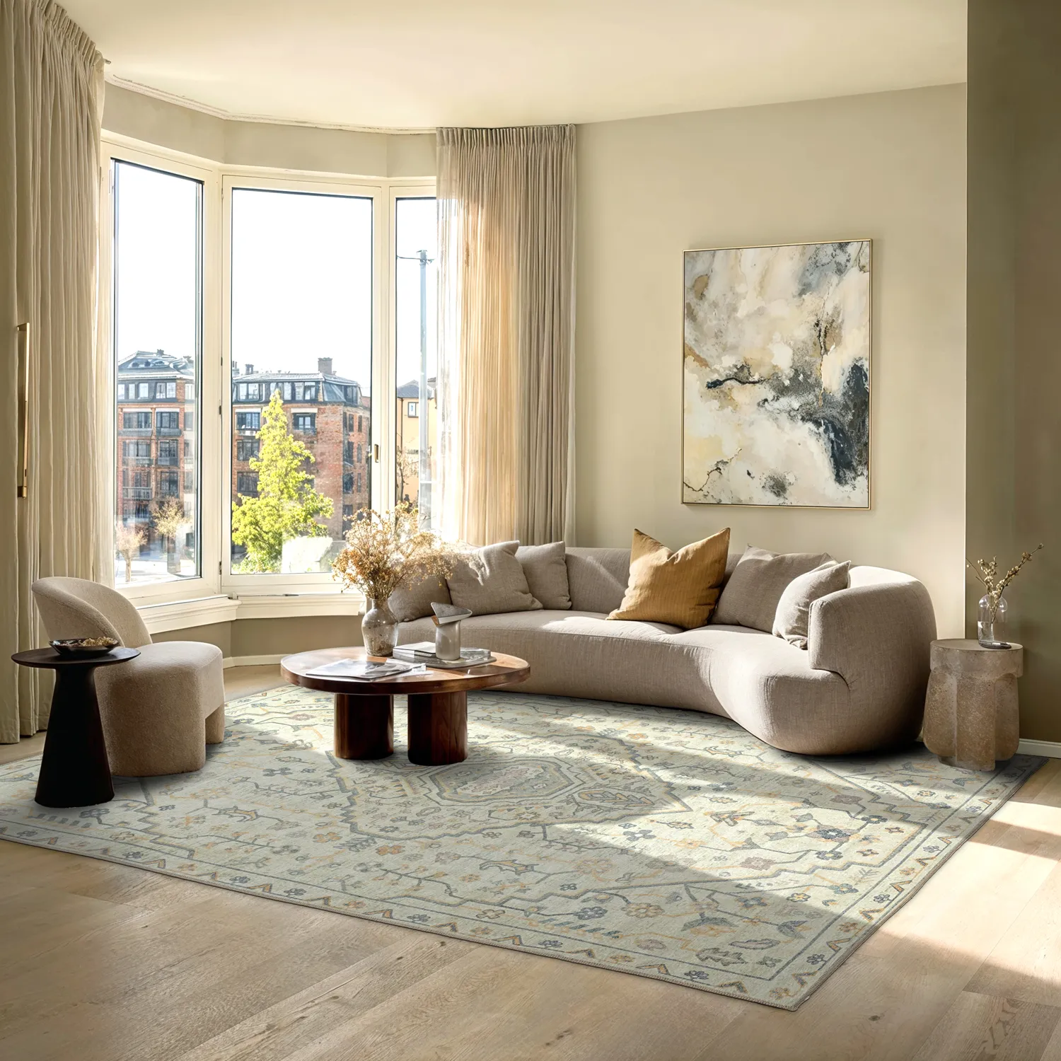 Fladvævet tæppe - Nahla (fløde)