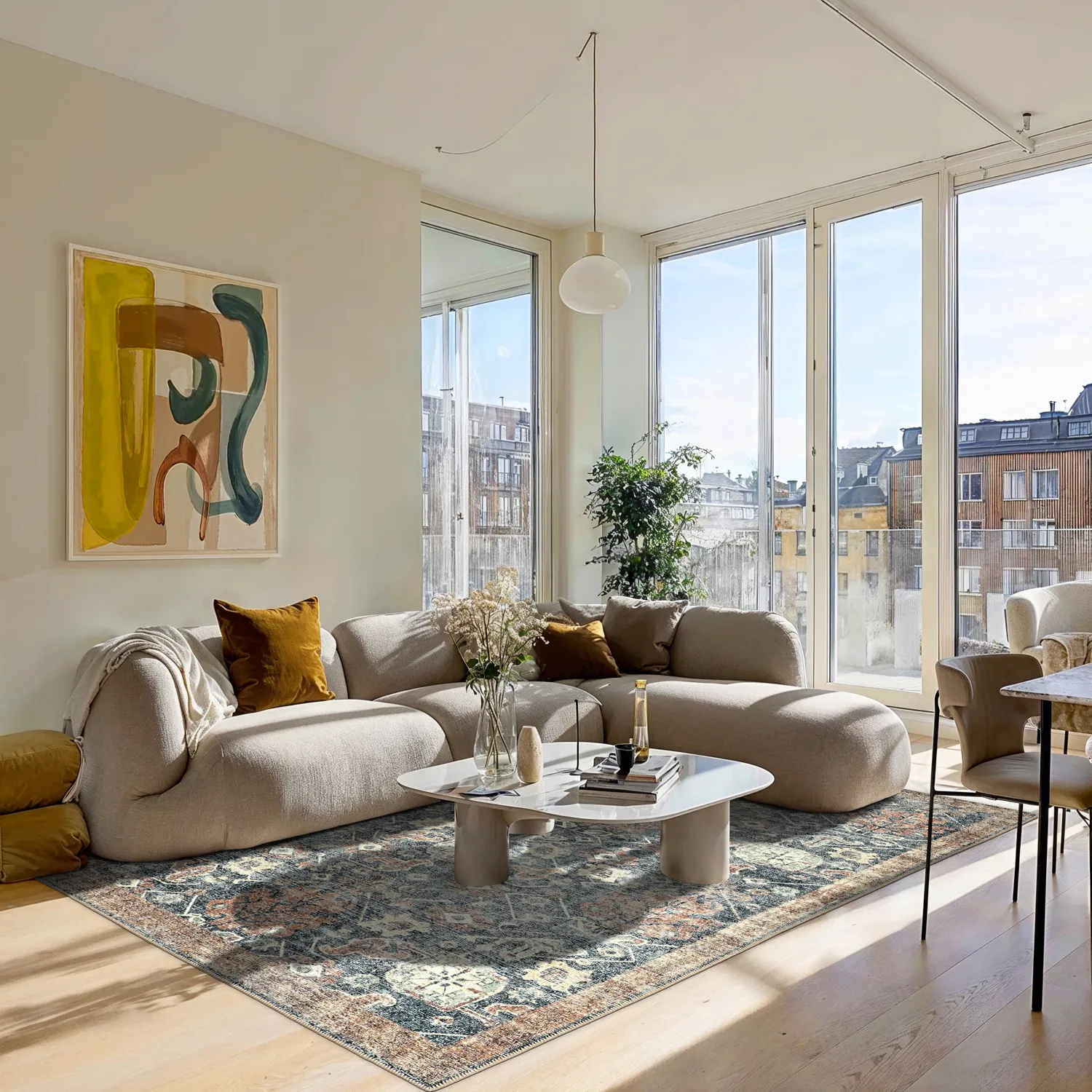 Fladvævet tæppe - Noura (mørkeblå)