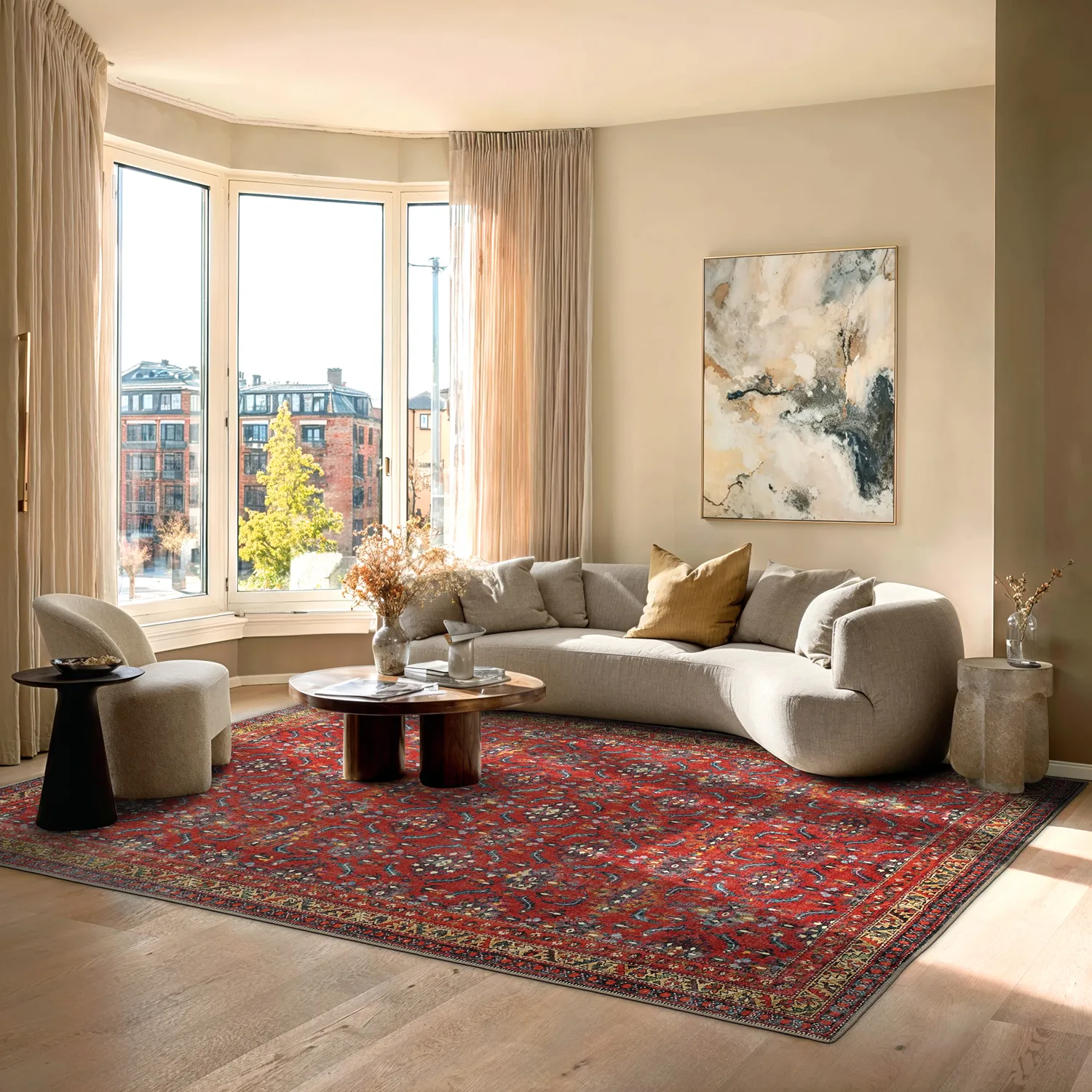 Fladvævet tæppe - Omarien (rød)