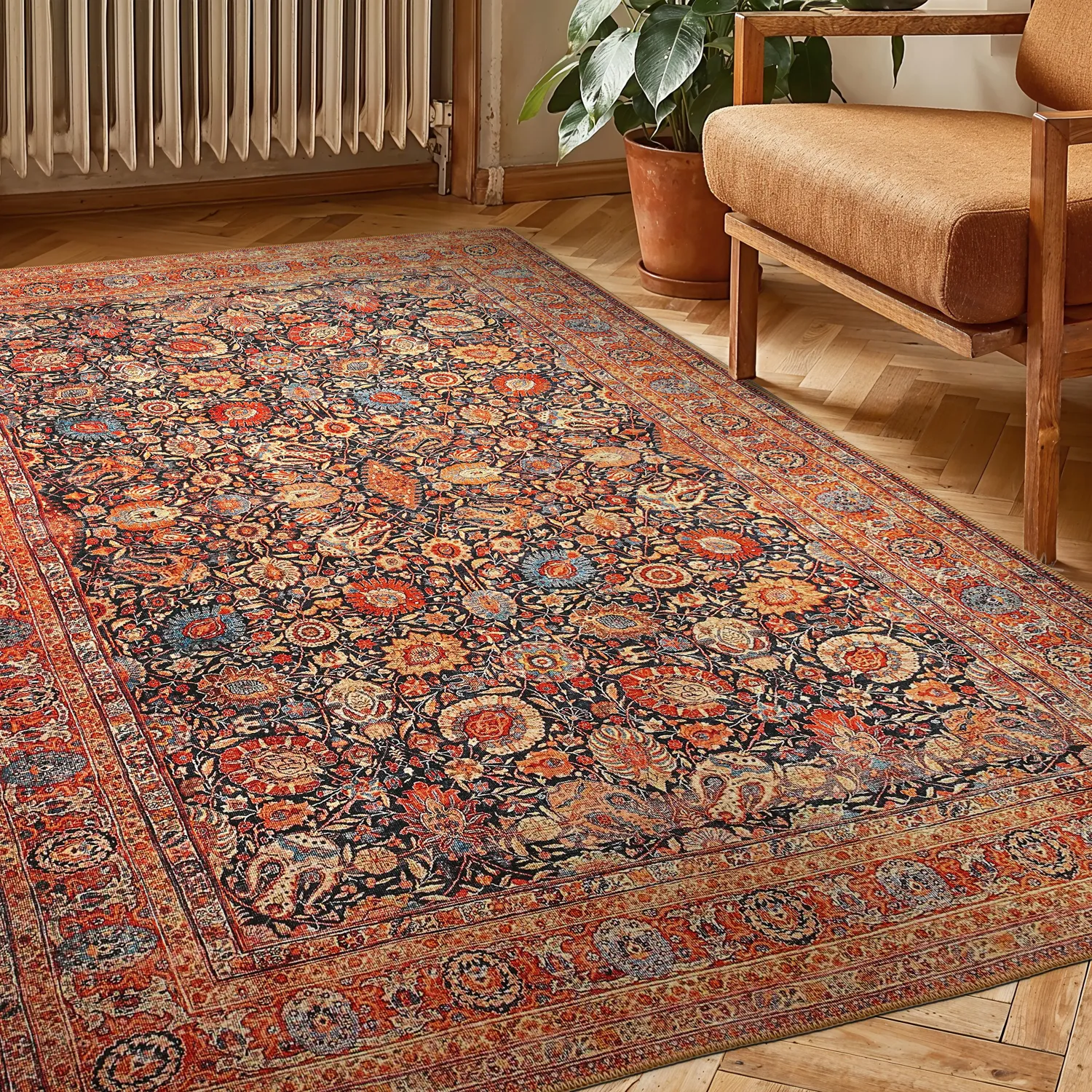 Fladvævet tæppe - Selamira (blå/multi)