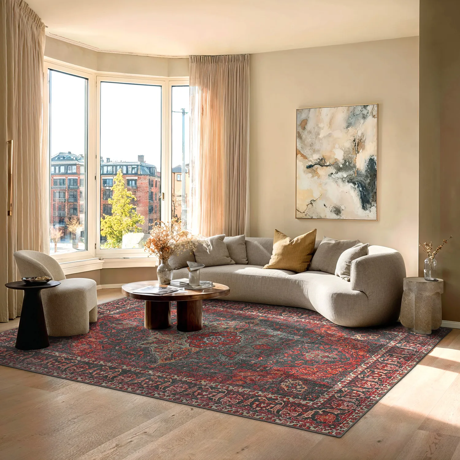 Fladvævet tæppe - Velamir (rød)