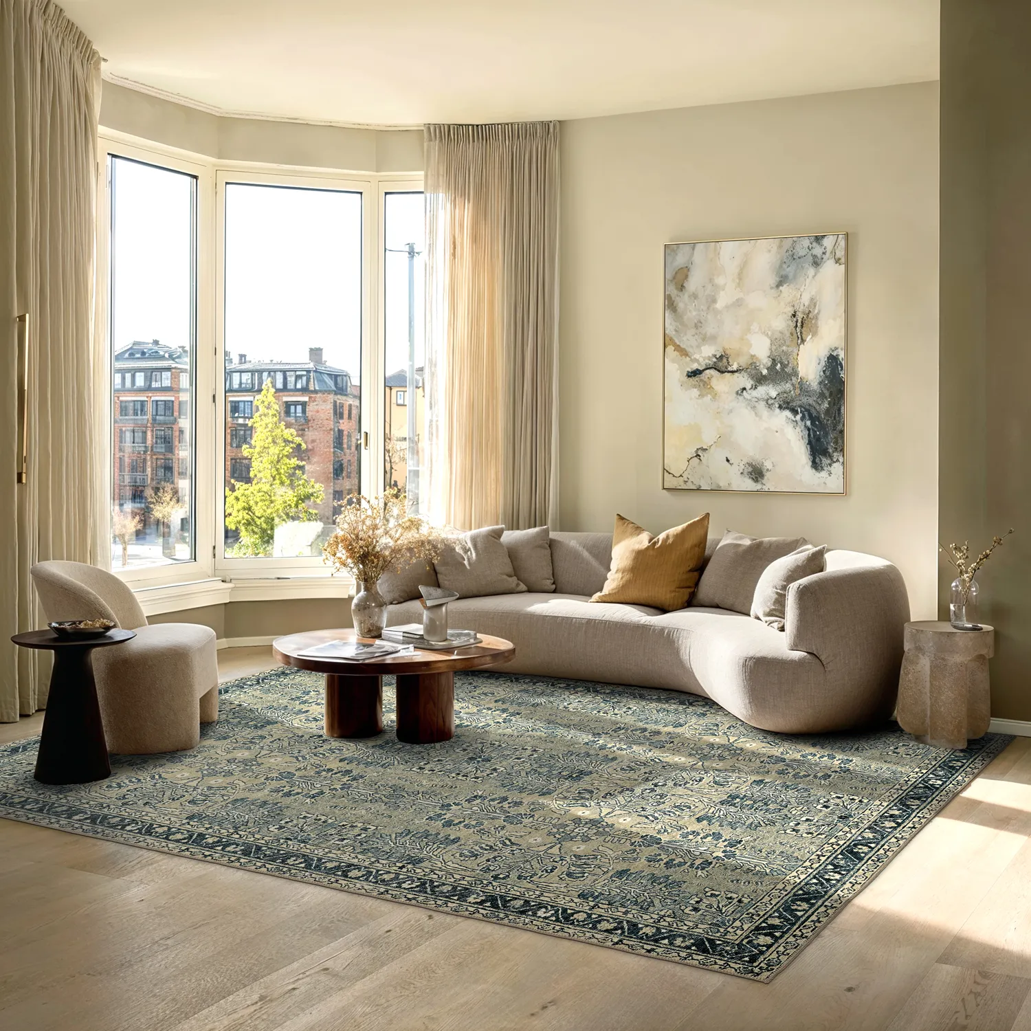 Fladvævet tæppe - Yasirah (blå/grøn)