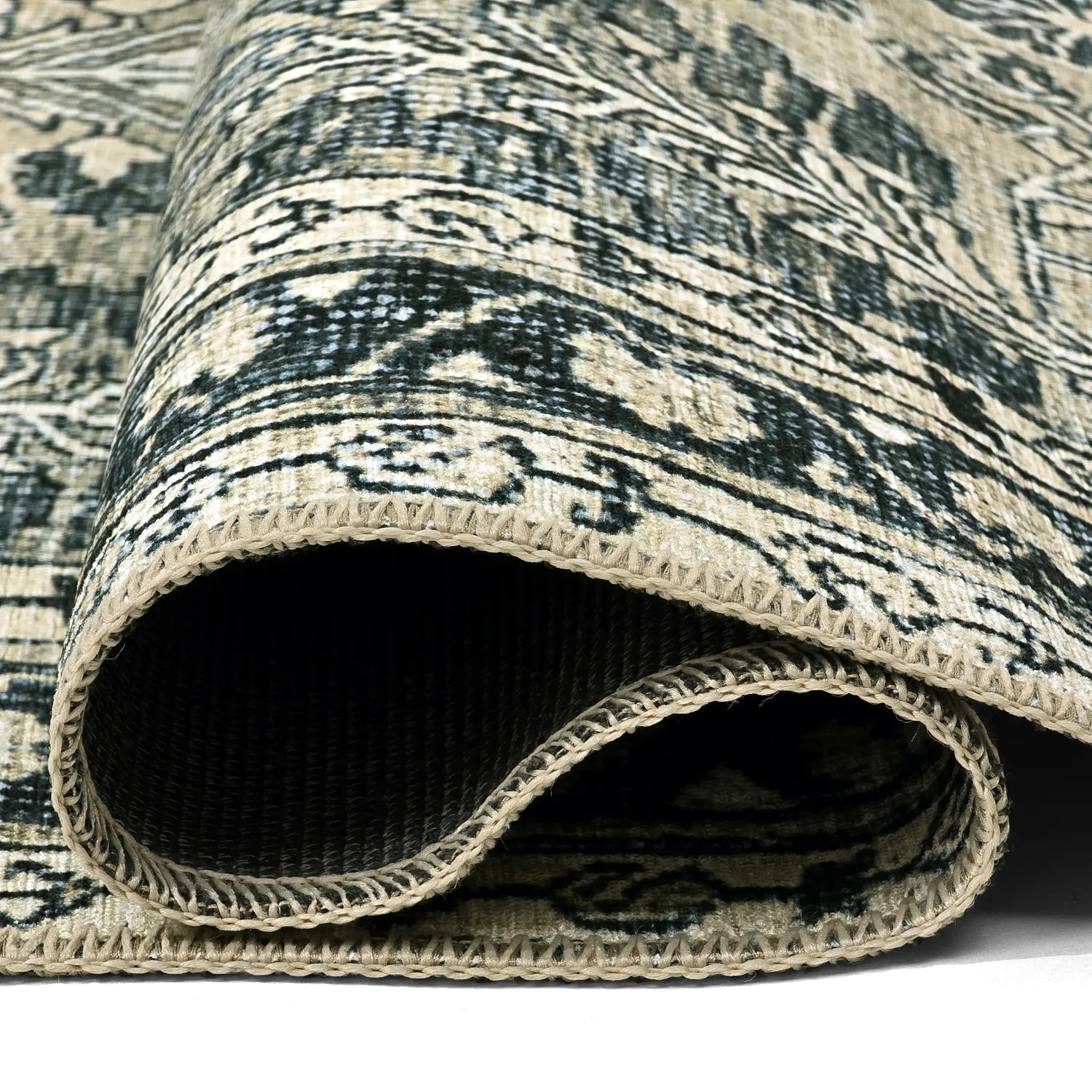 Fladvævet tæppe - Yasirah (blå/grøn)