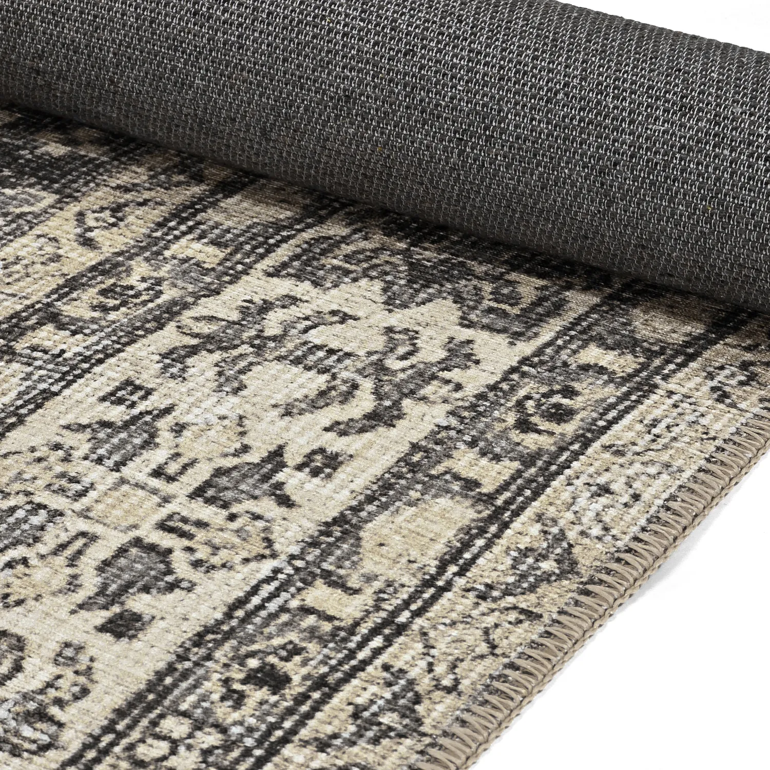 Fladvævet tæppe - Zuleina (mørkegrå)