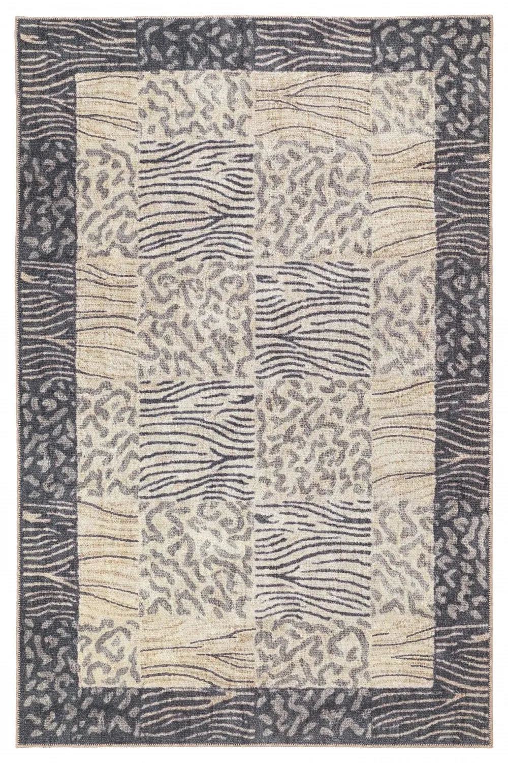 Fladvævet tæppe - Kisumu (beige/sort)