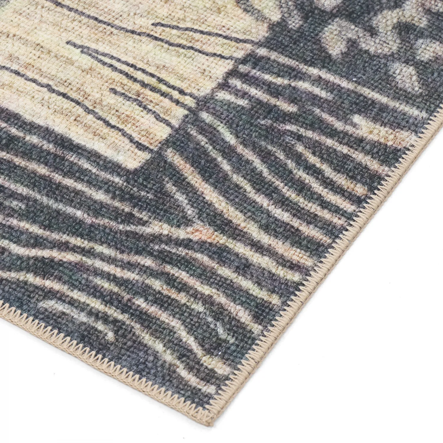 Fladvævet tæppe - Kisumu (beige/sort)