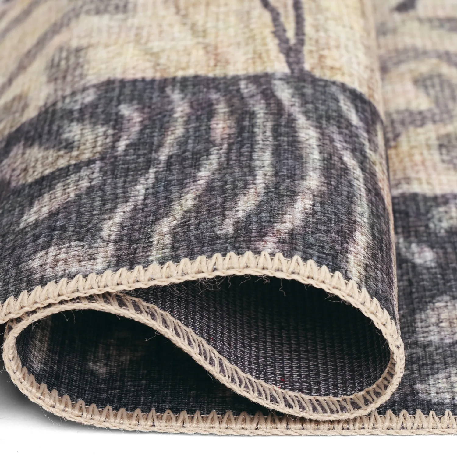 Fladvævet tæppe - Kisumu (beige/sort)