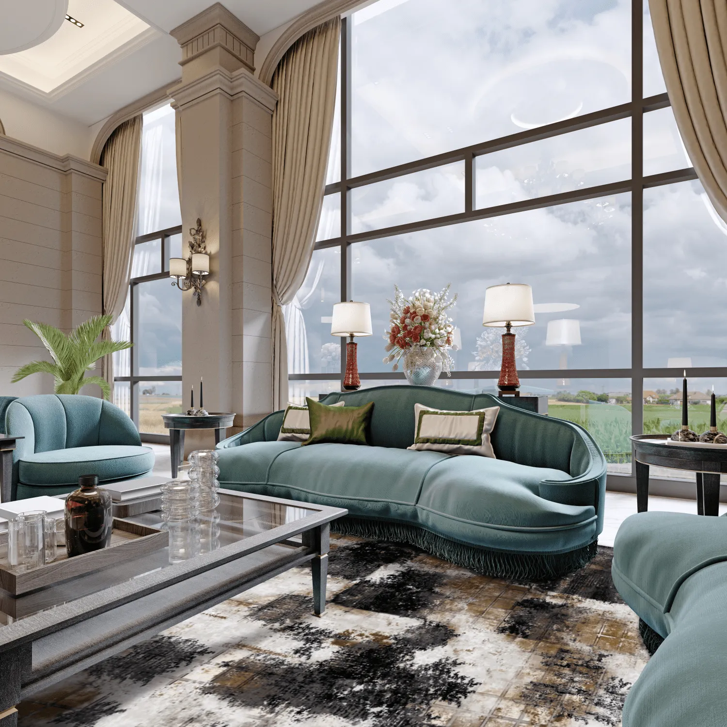 Wilton-tæppe - Flores (sort/brun/hvid)