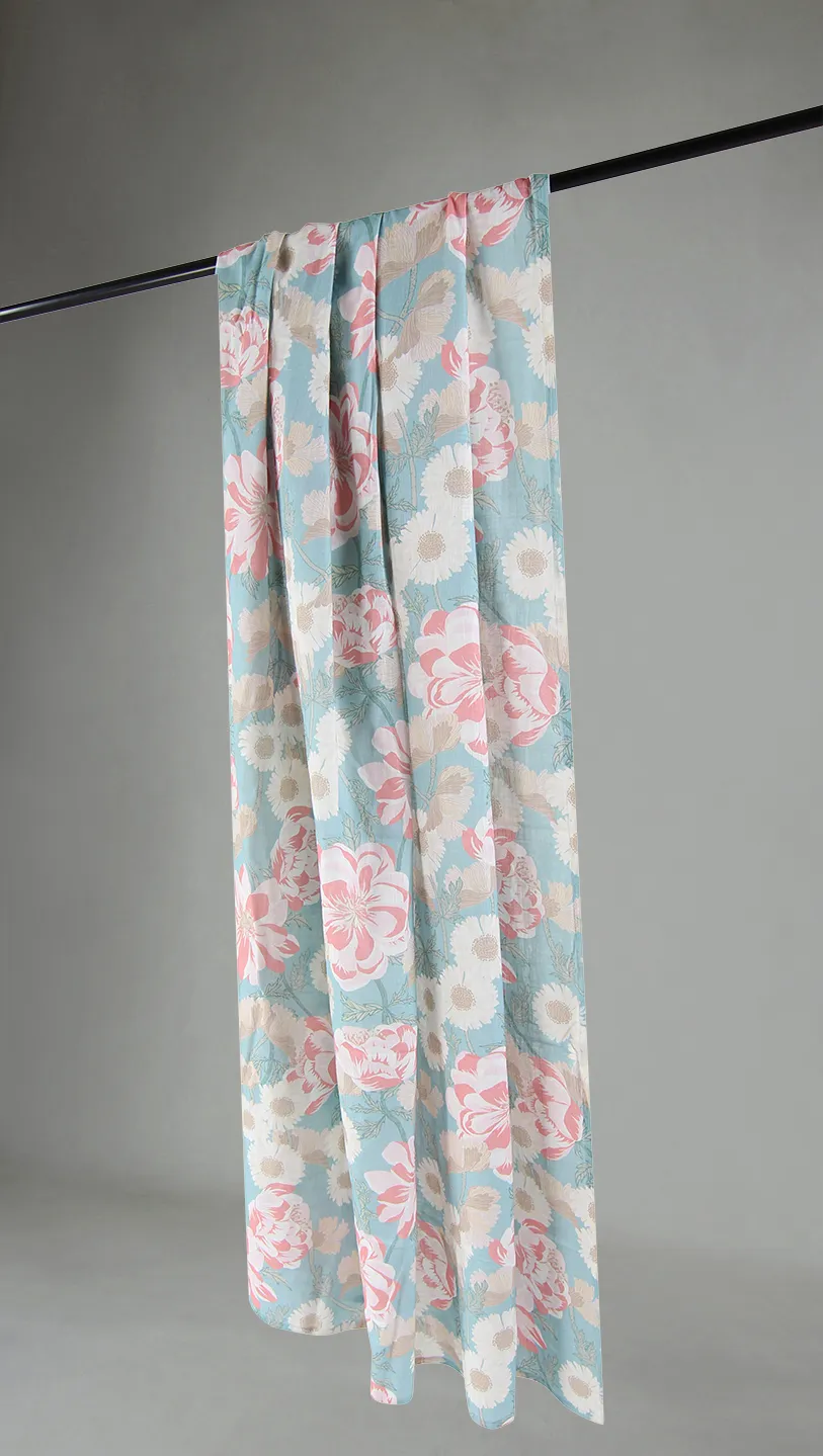 Gardiner - Bomuldsgardin Serena (turkis/lyserød)